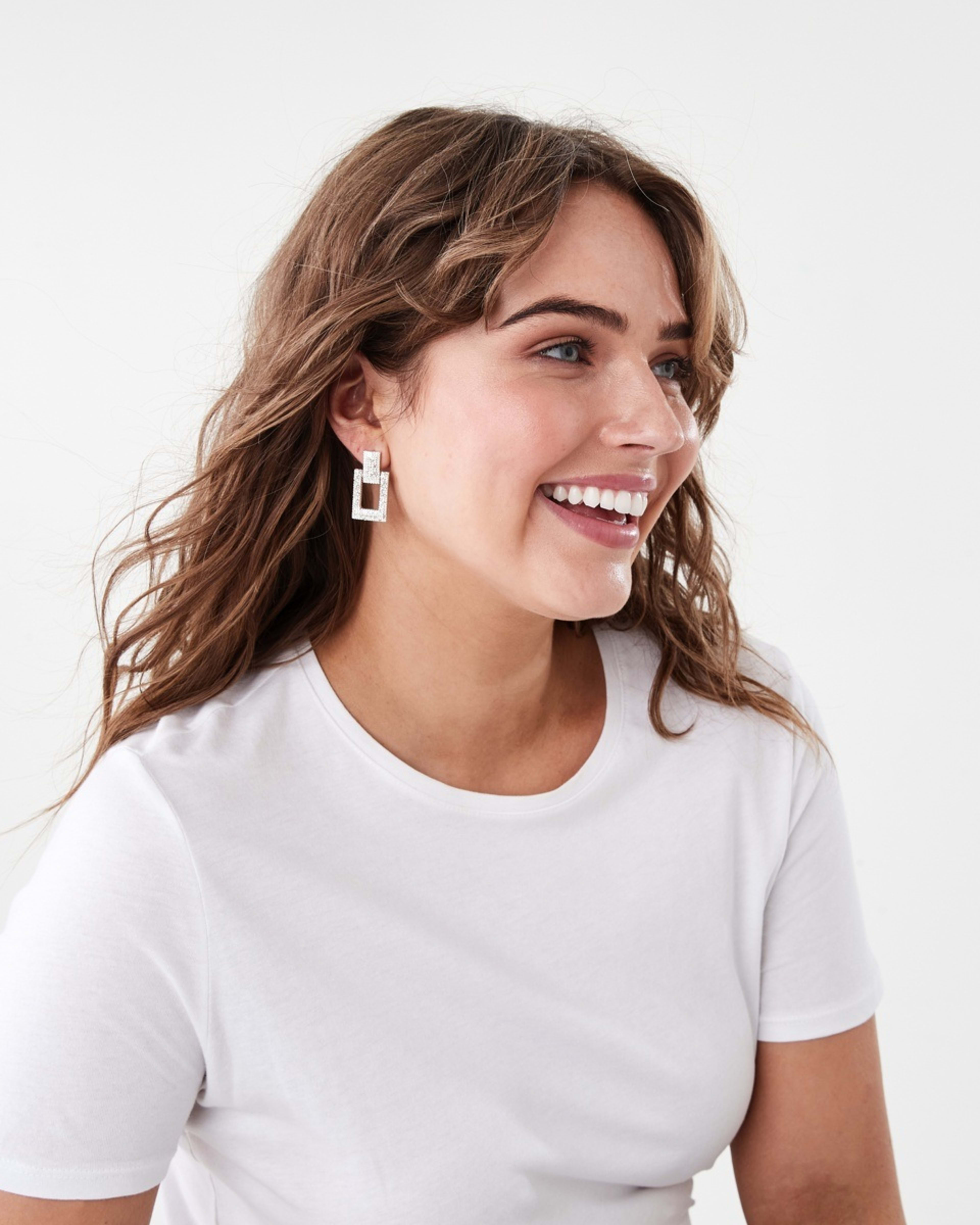 3 Square Diamante Drop Earrings - Silver Tone Silver, 3 of 4