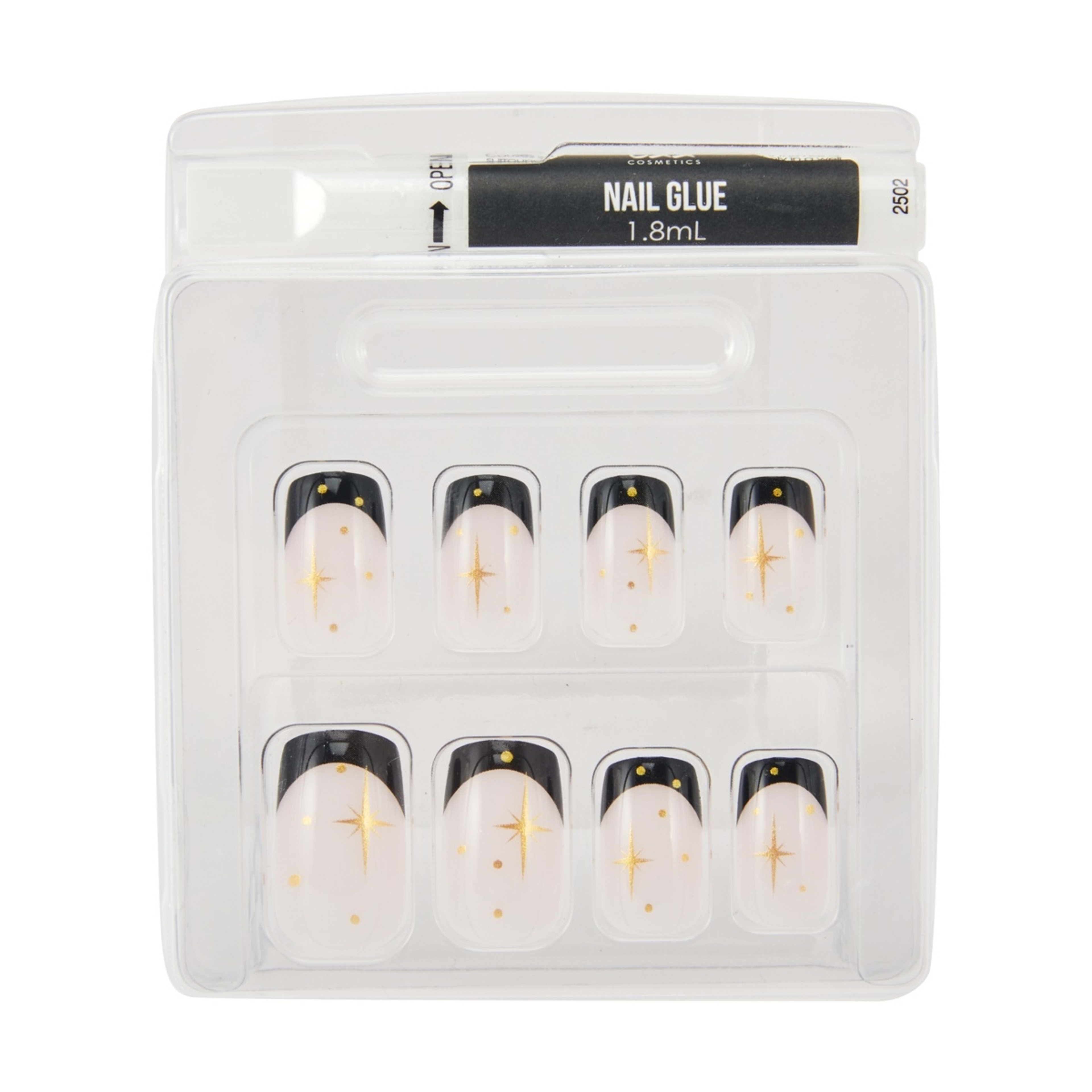 3 OXX Cosmetics 24 Pack Artificial Nails with Adhesive - Medium Square Shape, Black French Tip with Stars, 3 of 4