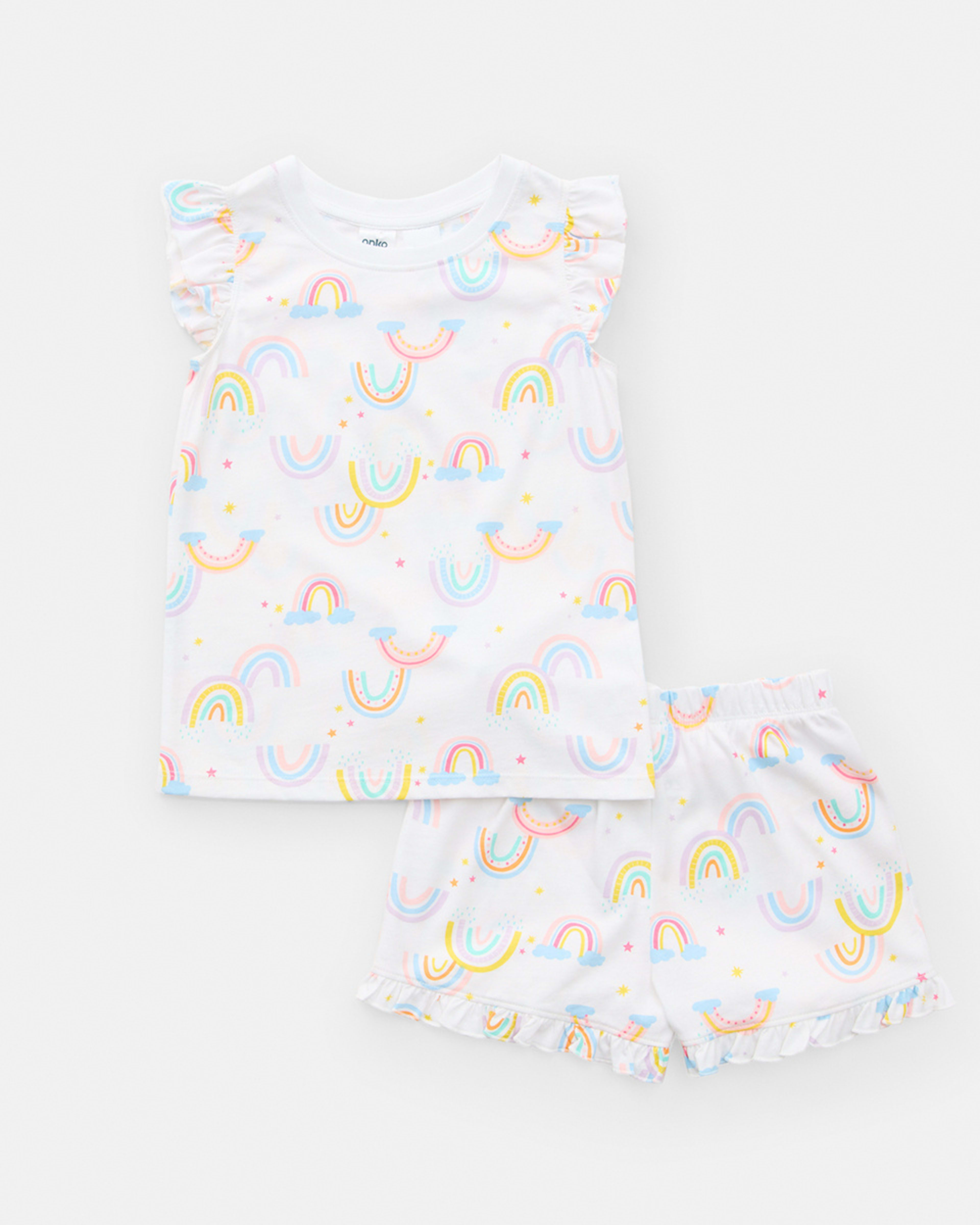 7 Short Sleeve Jersey Knit Pyjama Set Rainbowwte, 7 of 10