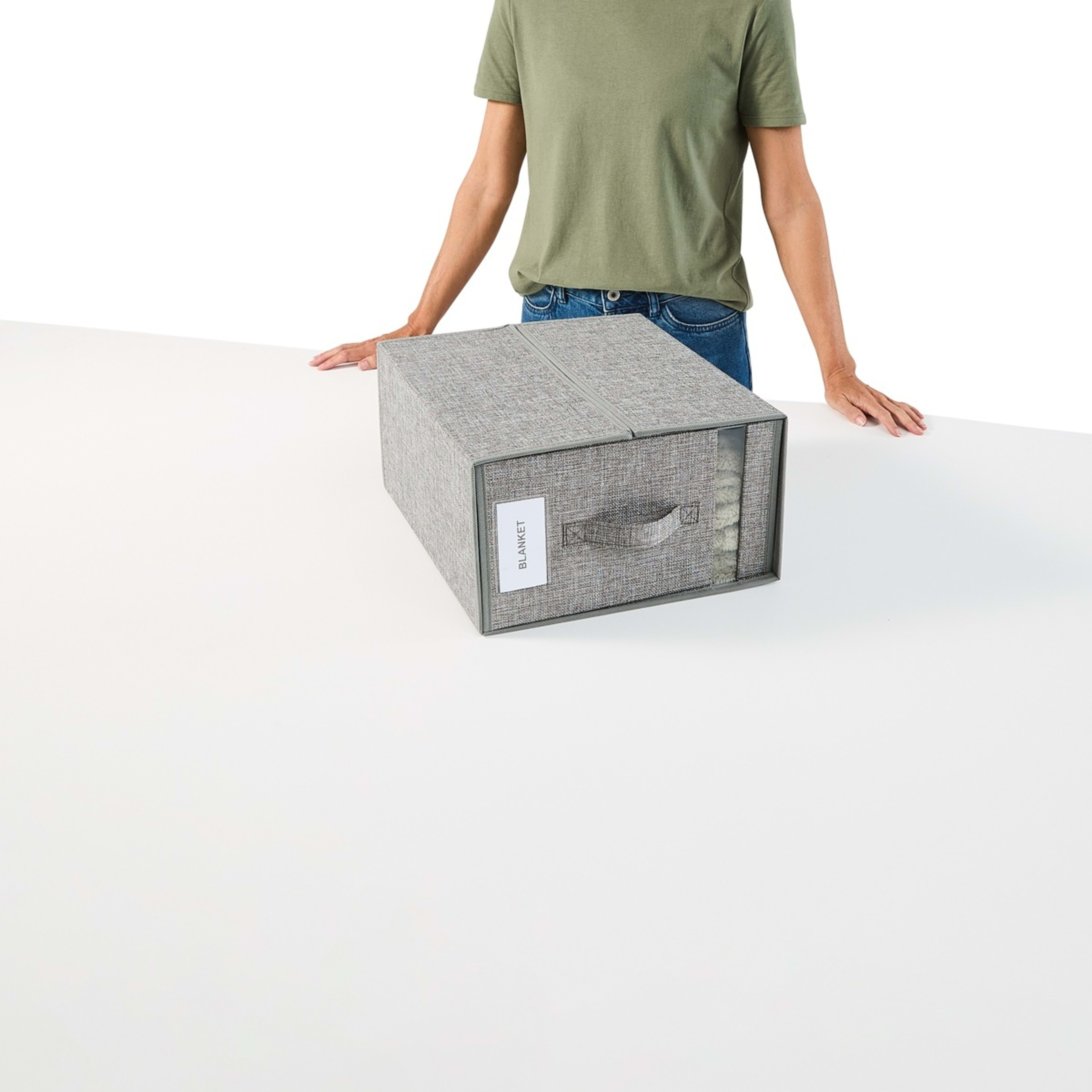 2 Linen Look Large Bed Linen Box - Charcoal, 2 of 10
