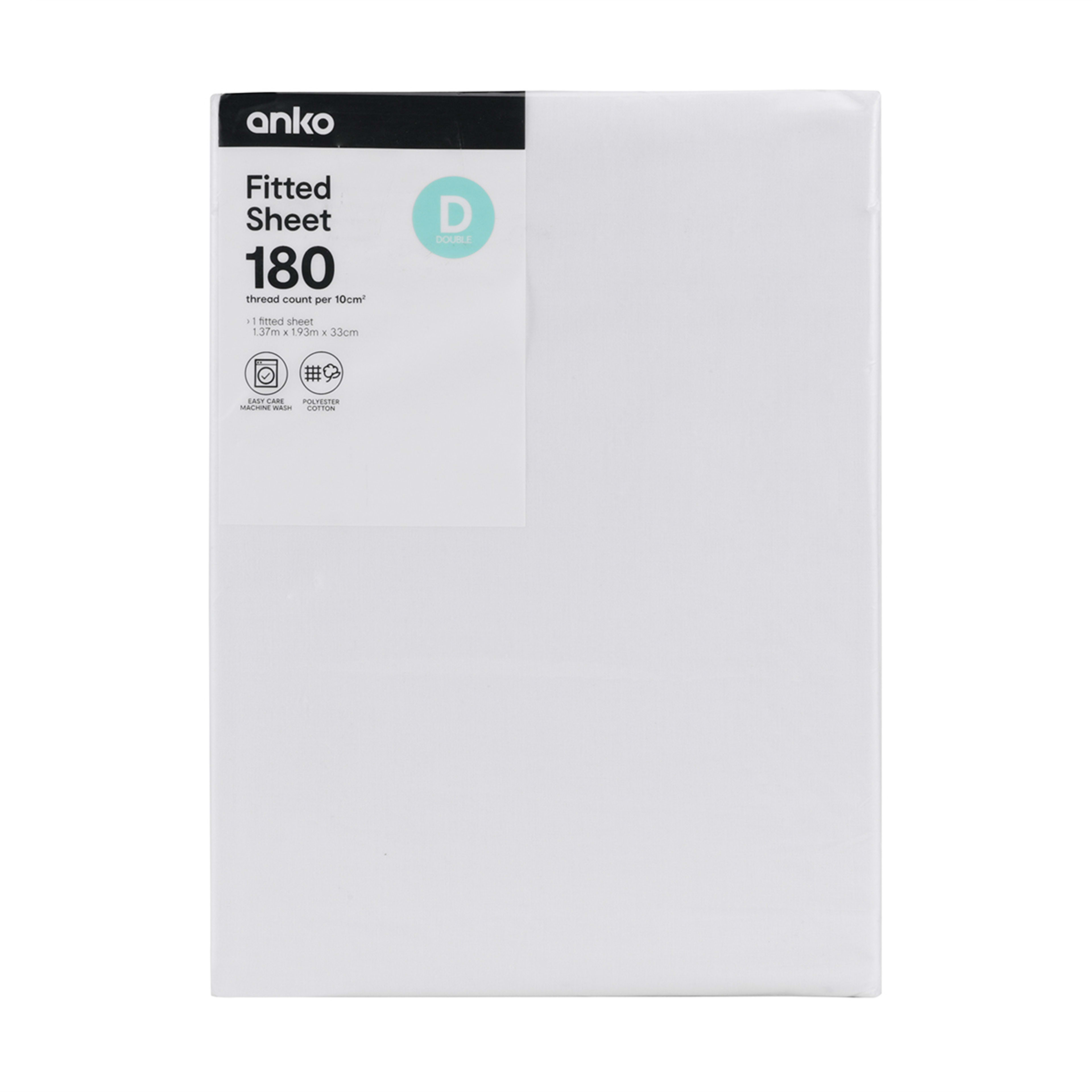 3 180 Thread Count Fitted Sheet - Double Bed, White, 3 of 3