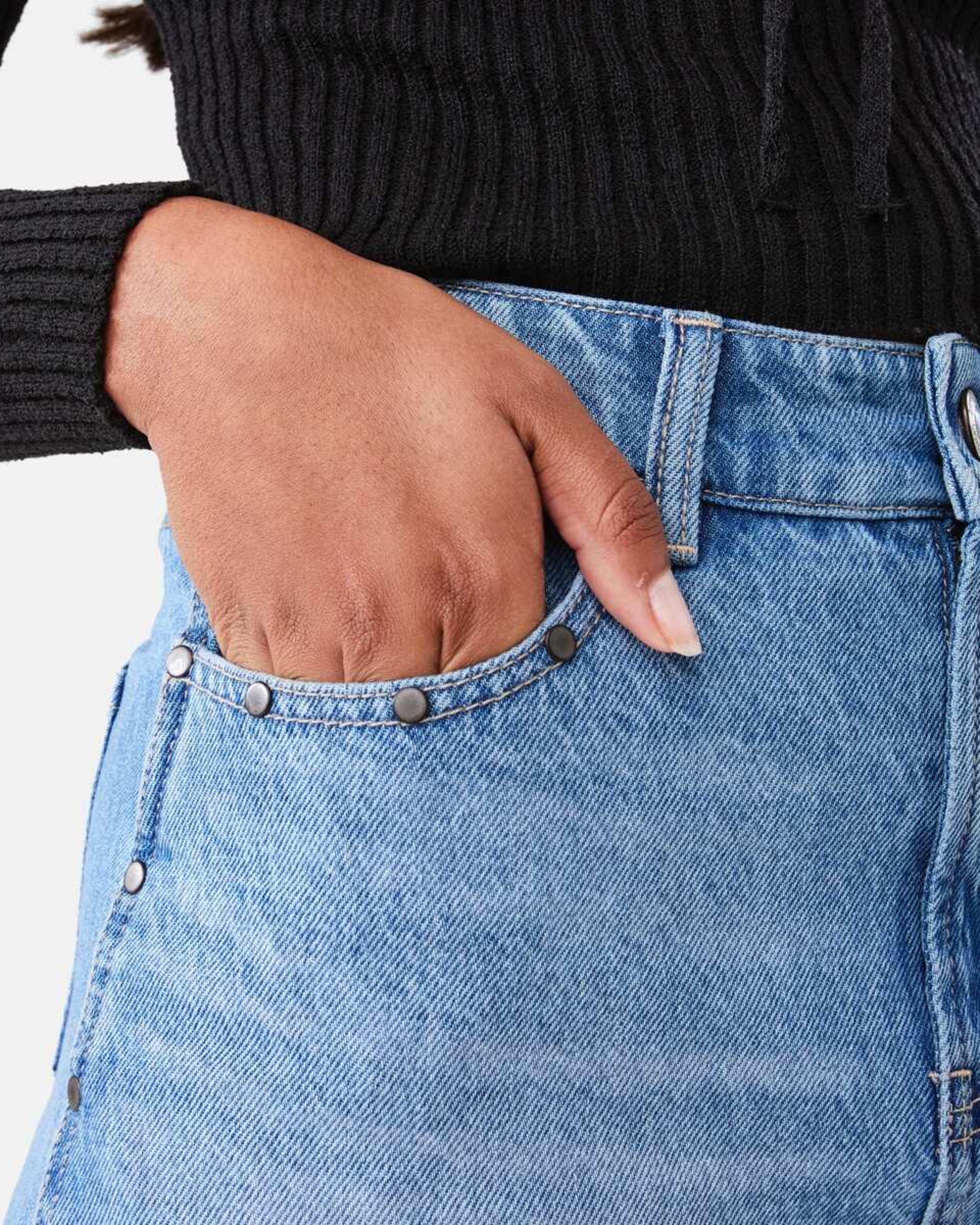 7 Studded Denim Mini Skirt Mid Wash, 7 of 9