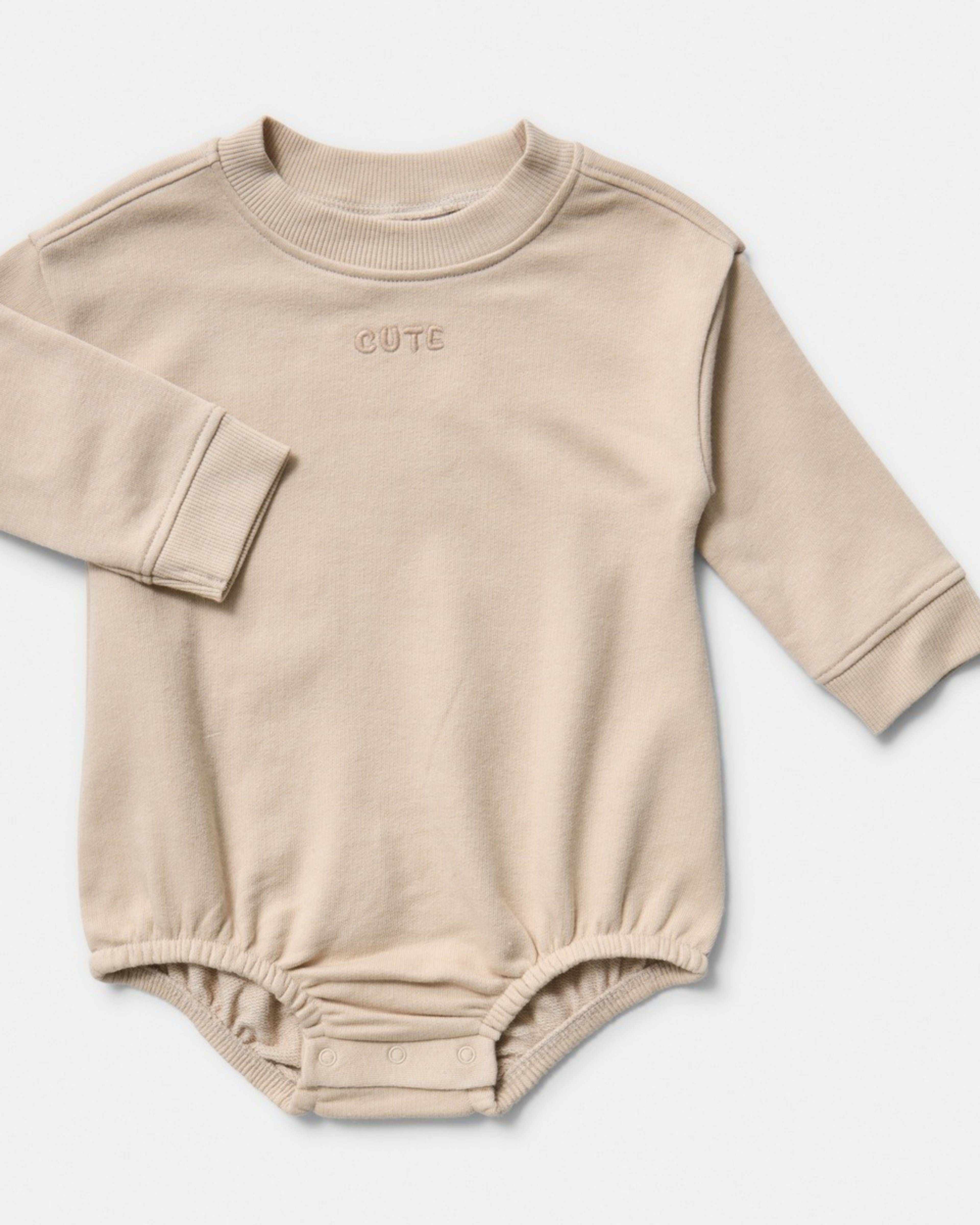 1 Long Sleeve Terry Bodysuit NATURAL ECRU CUTE