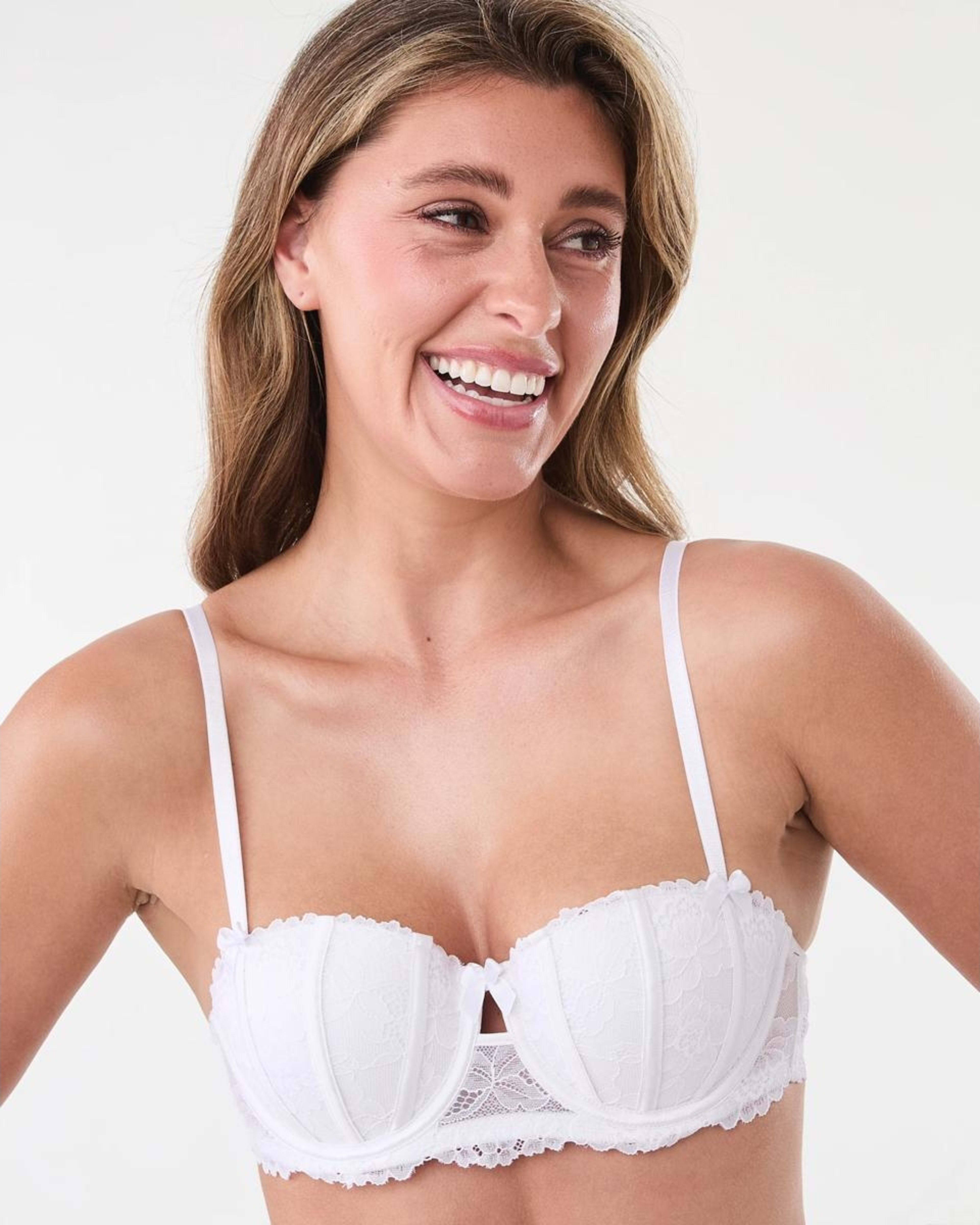 4 Co-ordinated Mesh & Satin Balconette Push-Up Bra White, 4 of 7