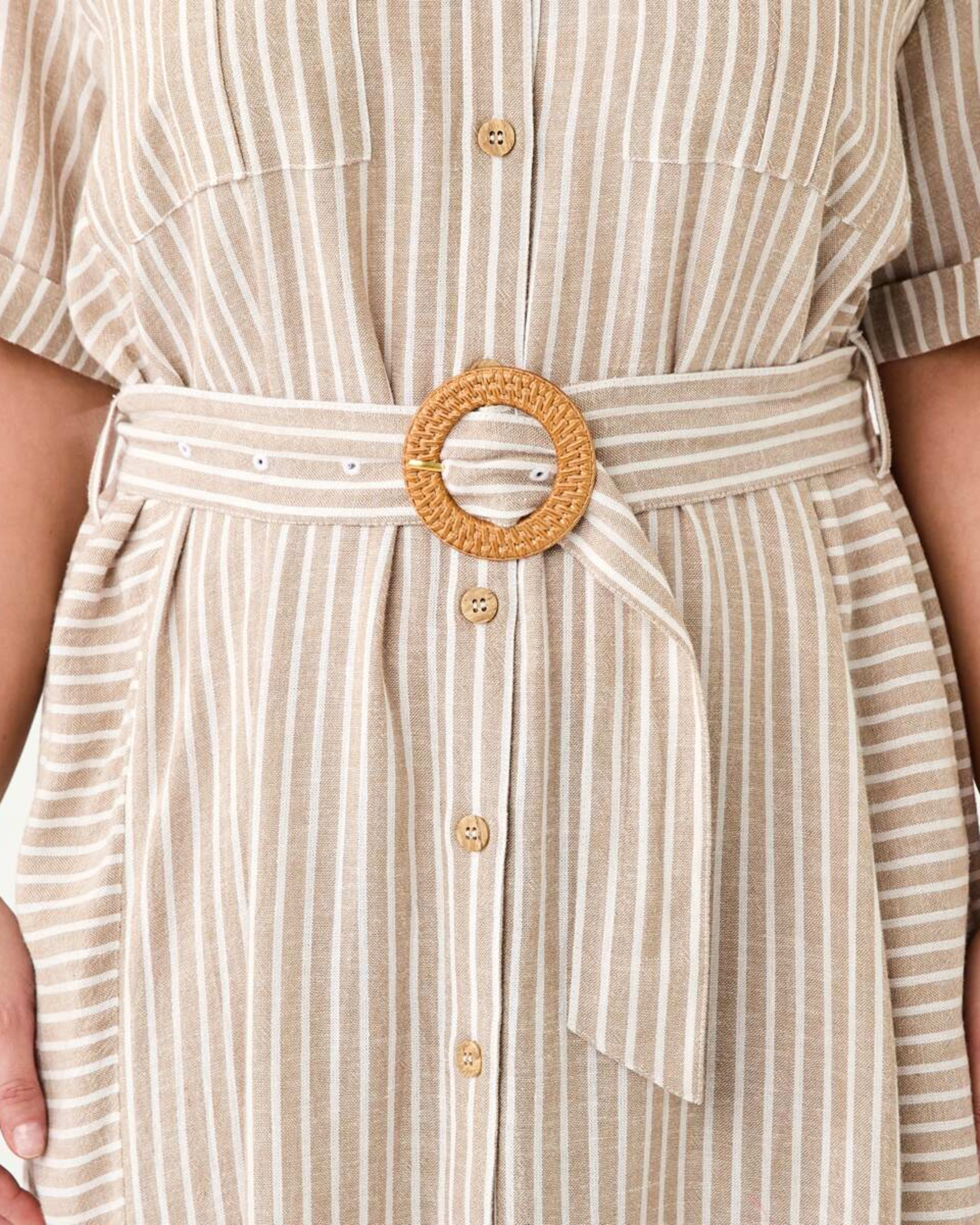 8 Short Sleeve Utility Shirt Midi Dress RESORT STRIPE DUNE BEIGE, 8 of 9
