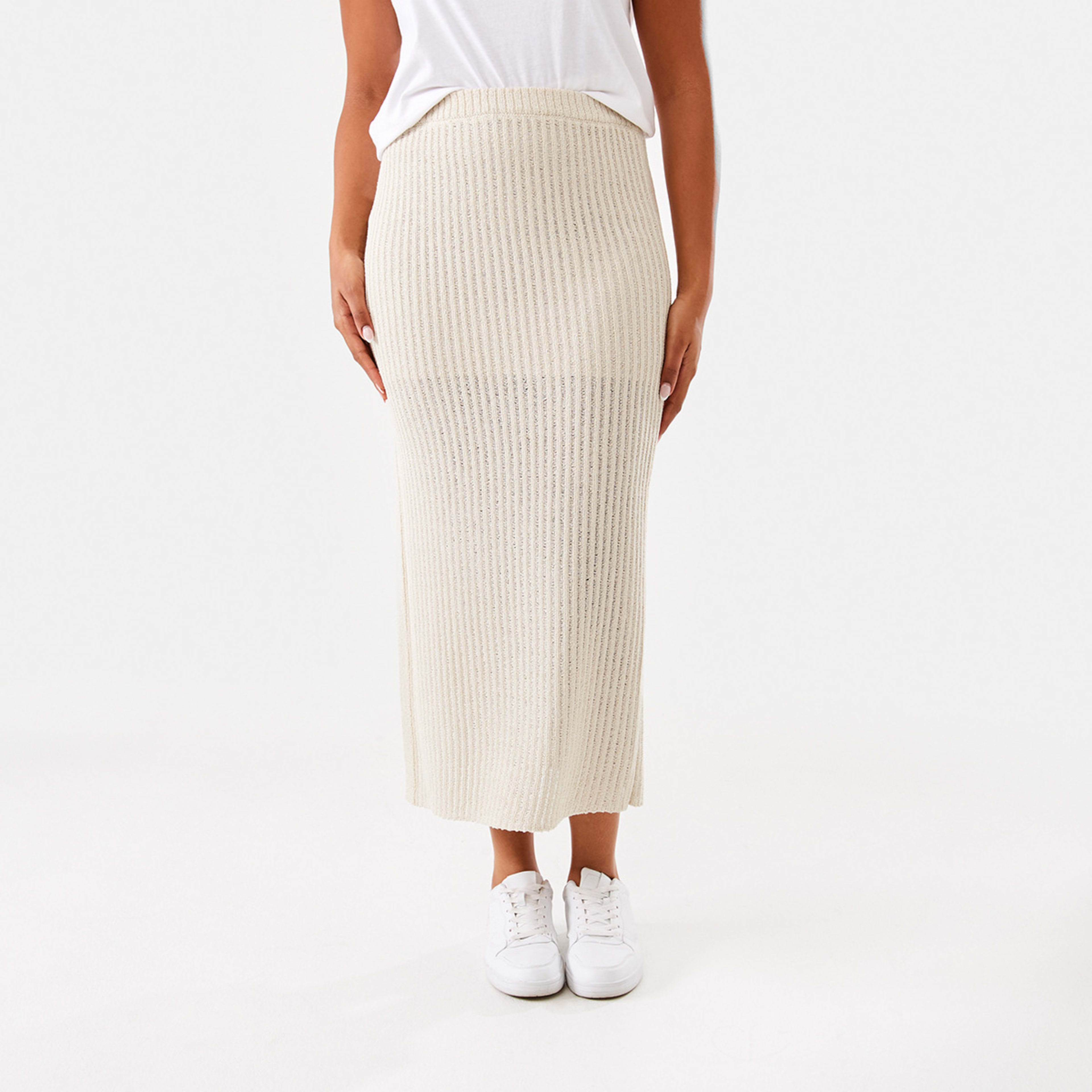 1 Textured Knit Skirt Natural Beige, 1 of 5