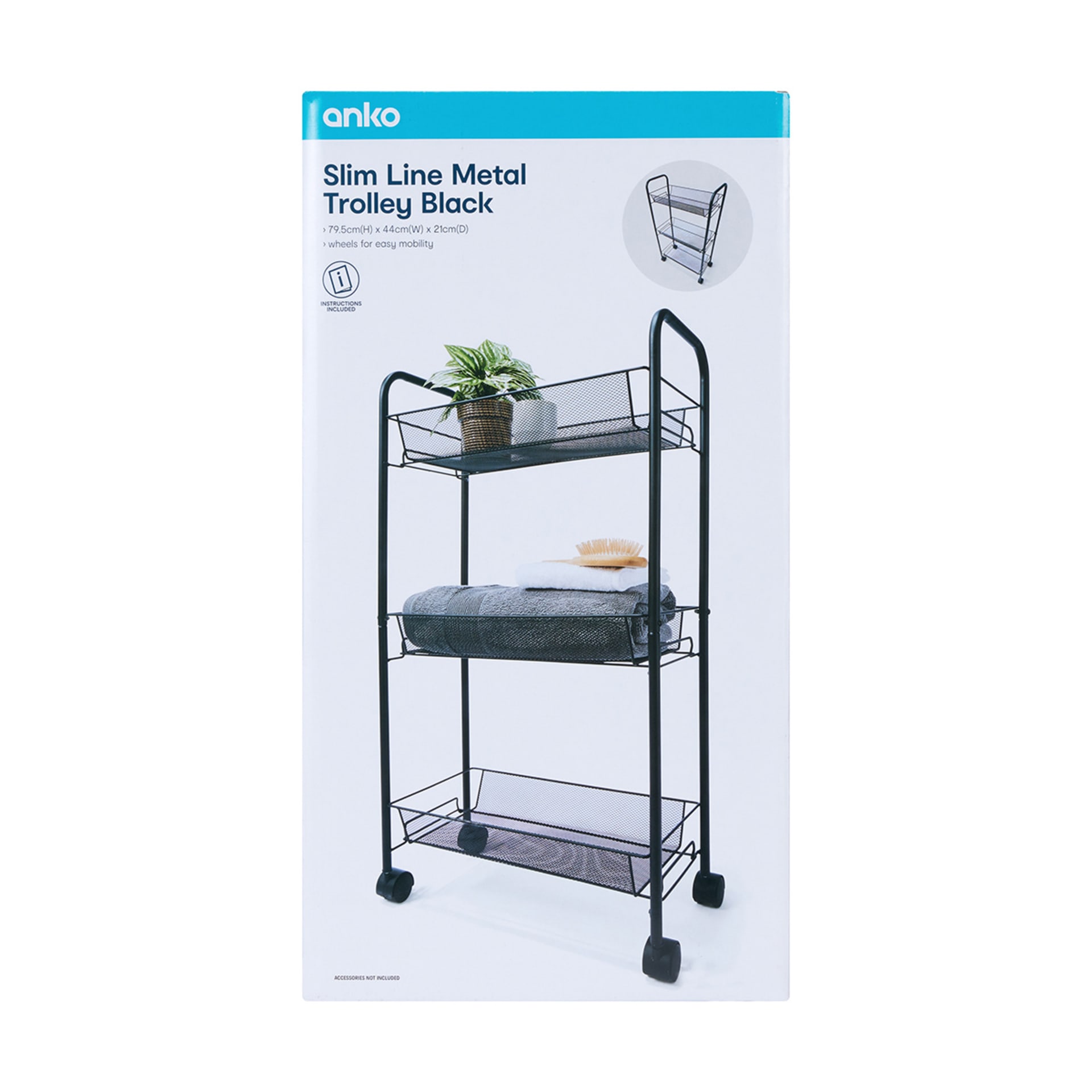 Slim Line Metal Trolley Black - Kmart