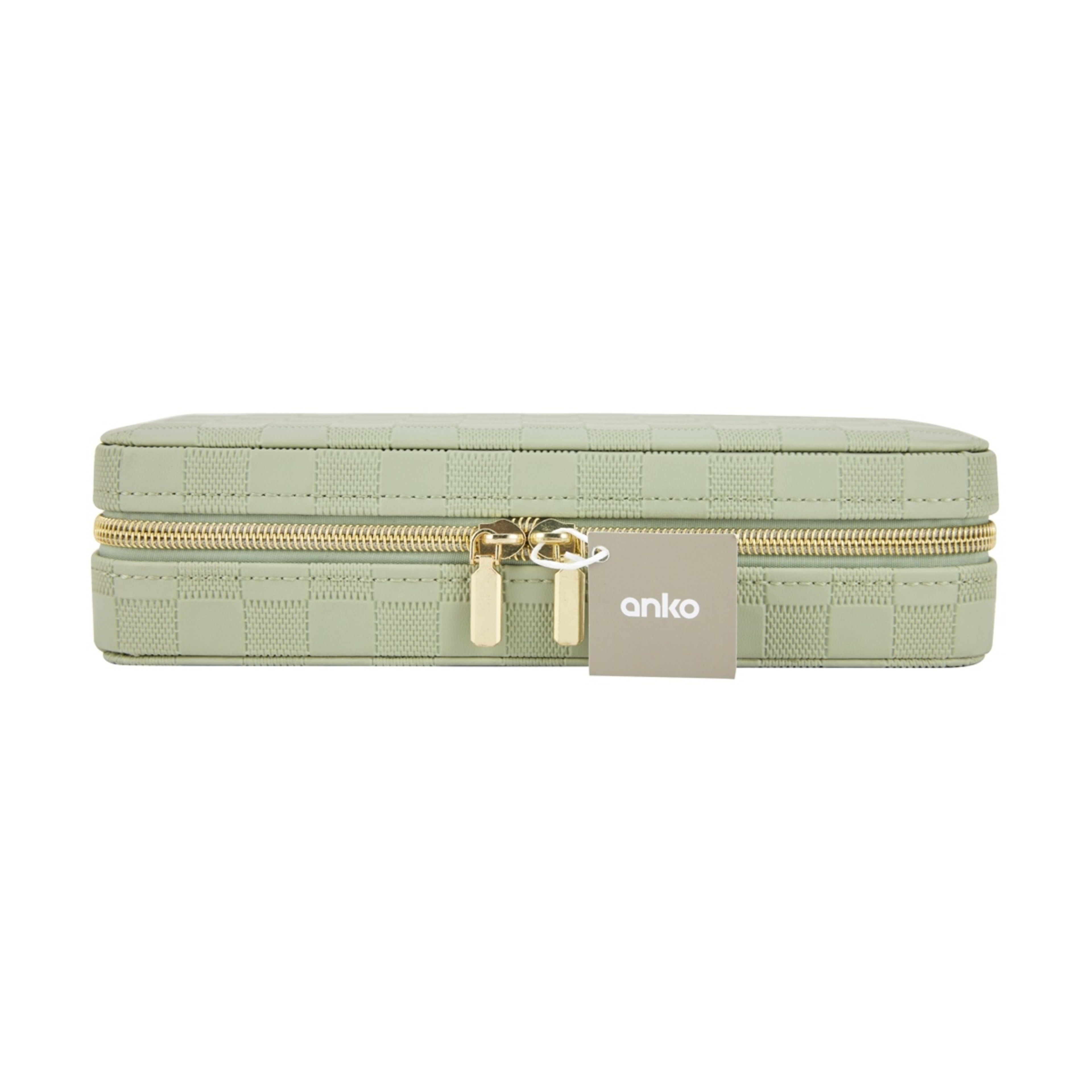 7 Sage Check Large Zip Jewellery Case, 7 of 7