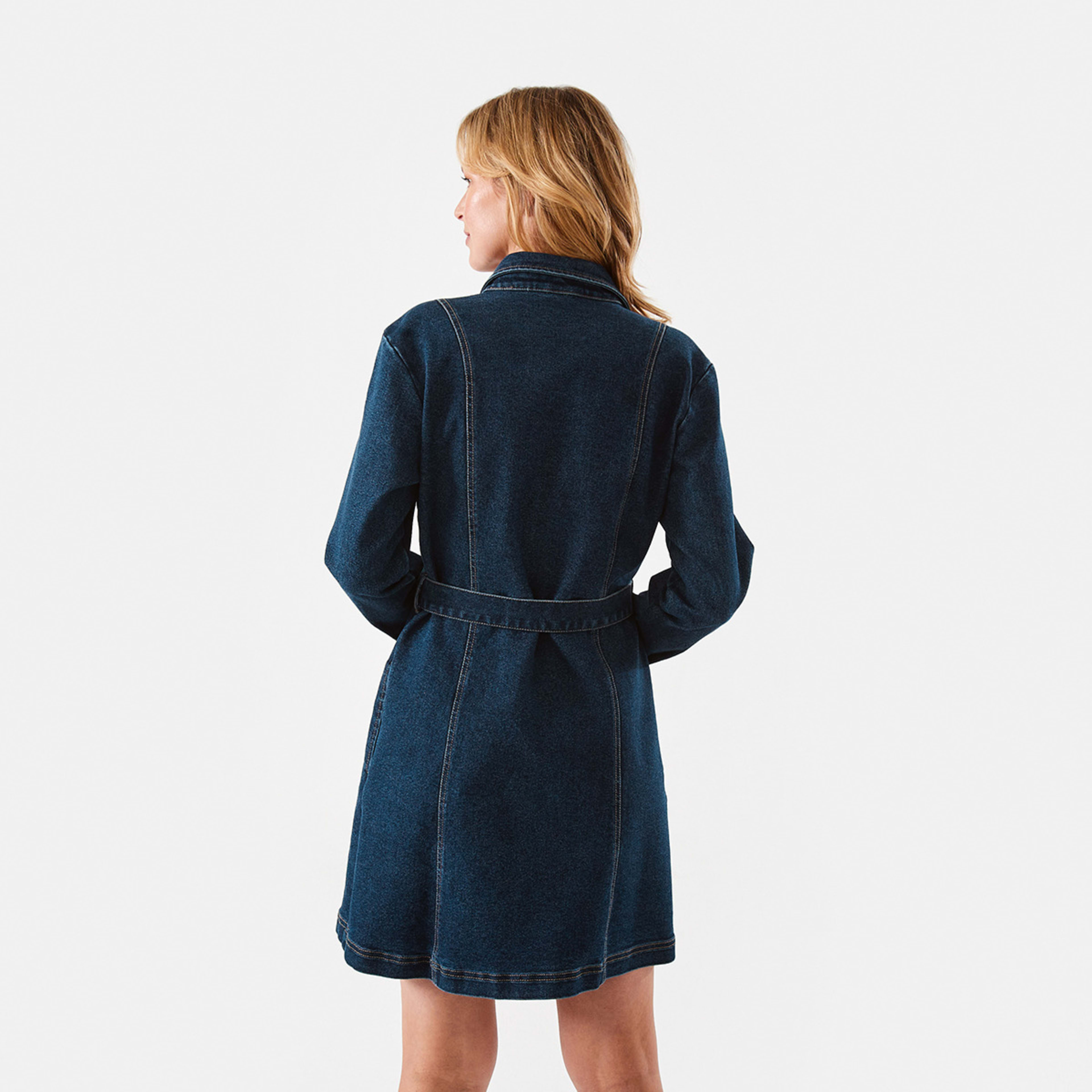 4 Long Sleeve Denim Mini Dress Mid Wash, 4 of 9