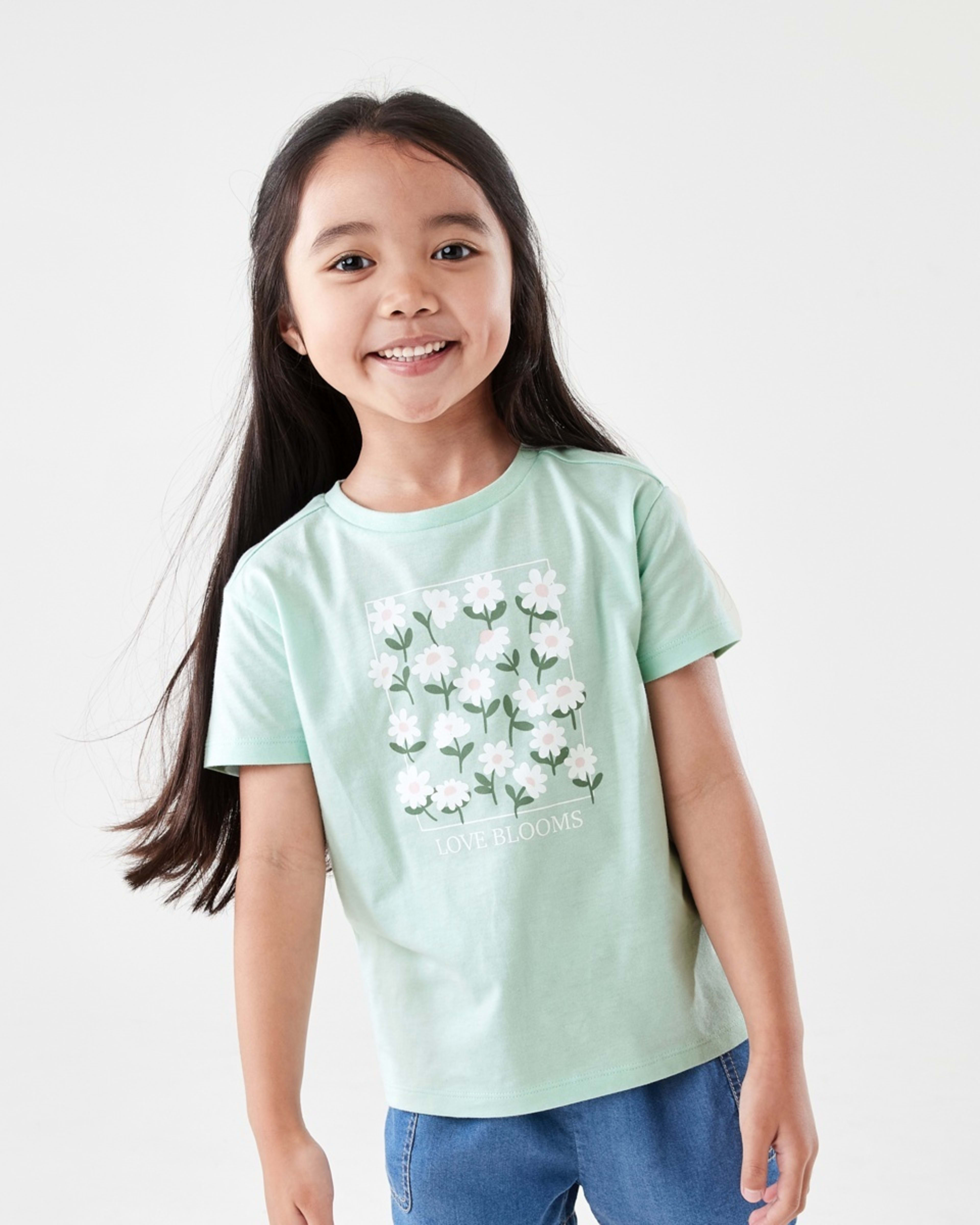 1 Printed T-shirt LOVE BLOOMS DAISY SOFT JADE, 1 of 6