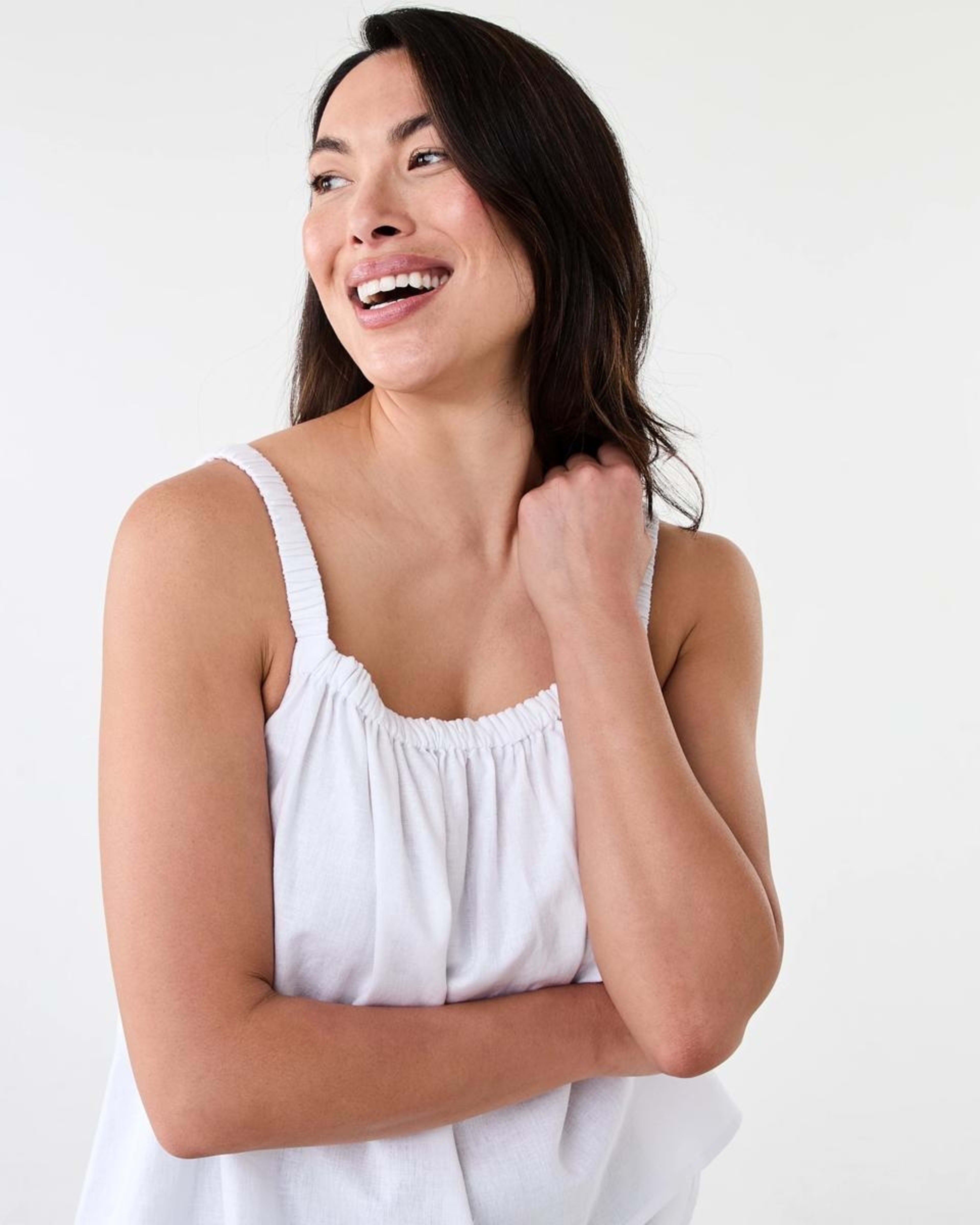 4 Sleeveless Square Neck Linen Blend Top White, 4 of 6