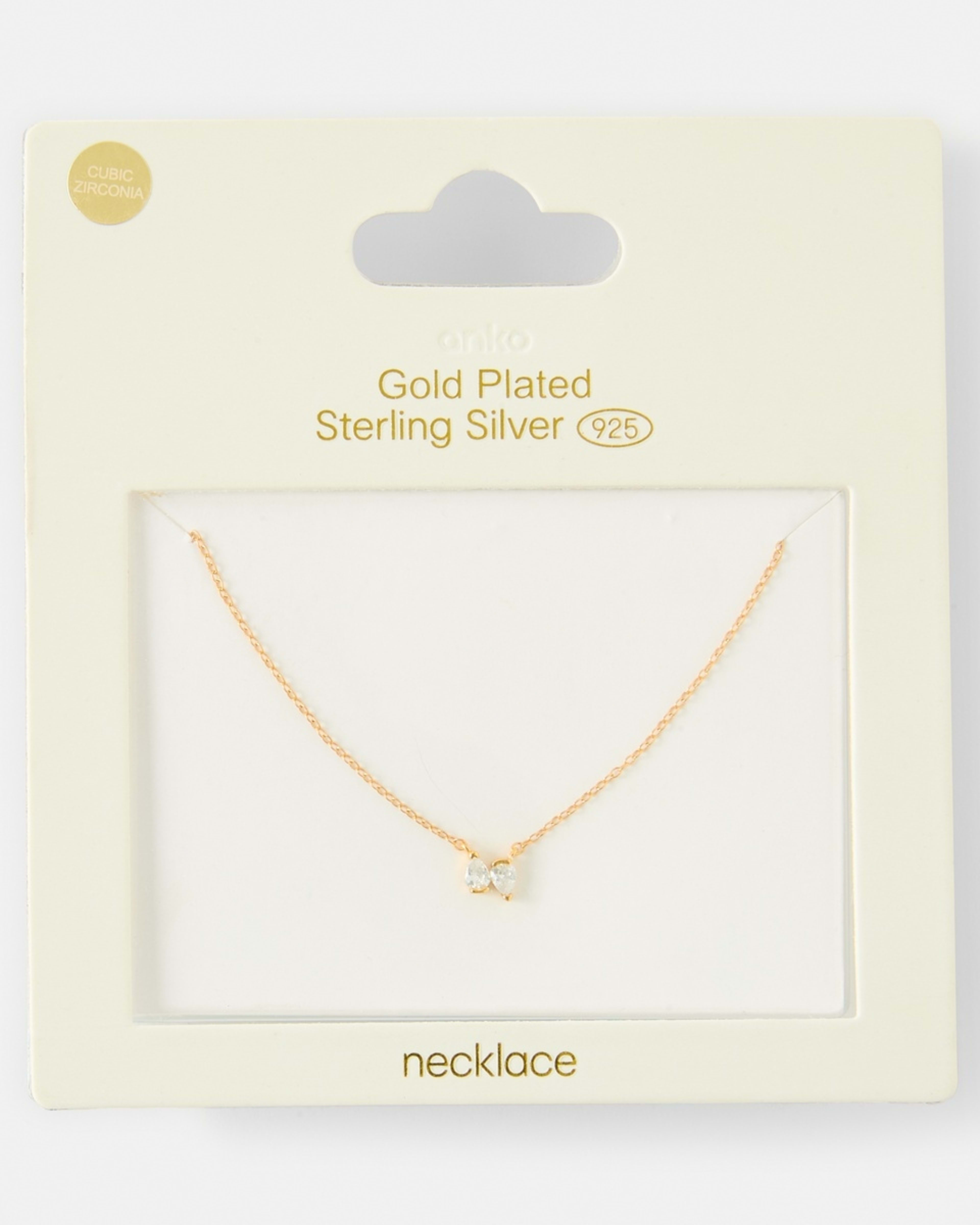4 Cubic Zirconia Gold Plated Sterling Silver 925 Double Pear Necklace Gold, 4 of 4