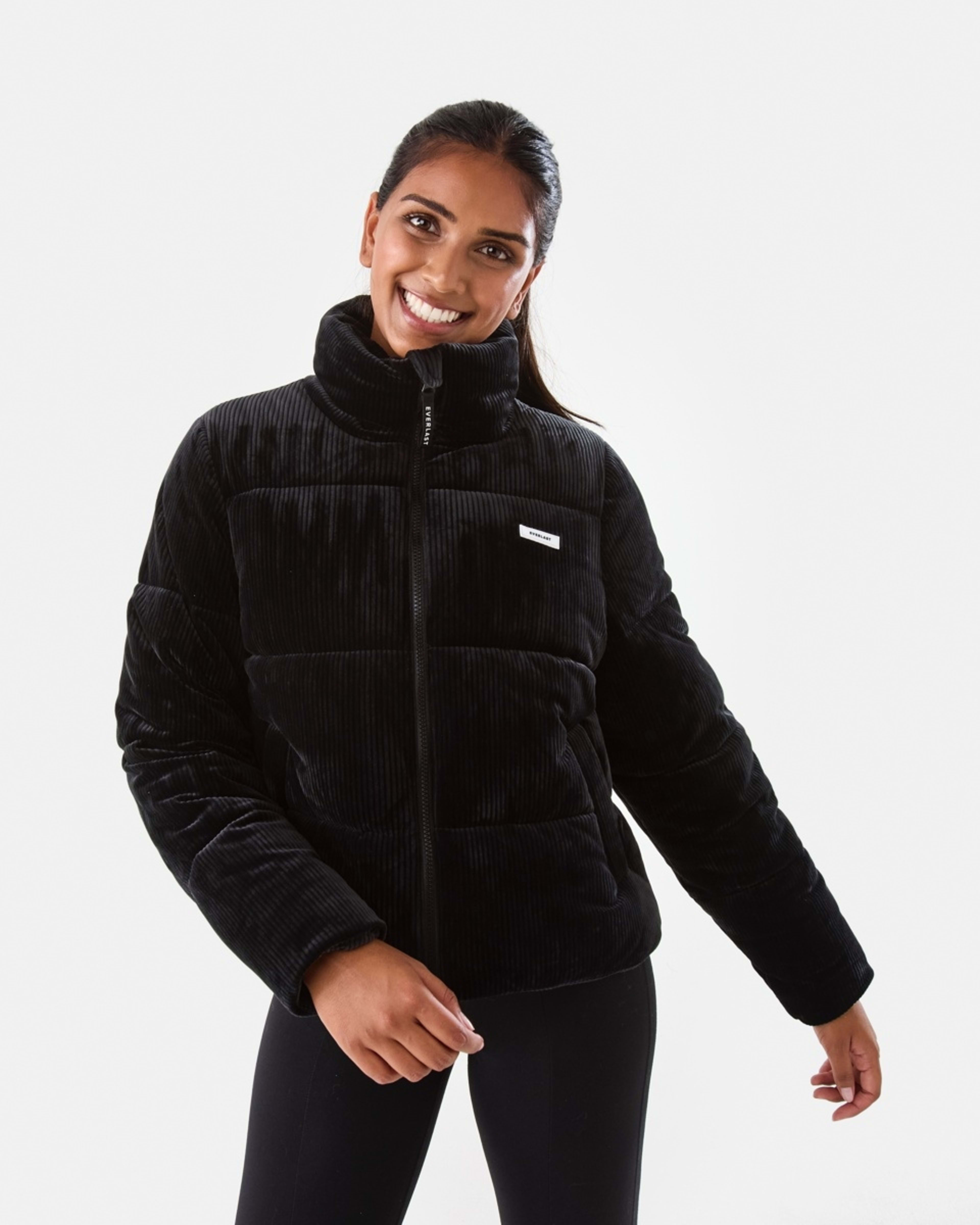 2 Everlast Womens Ribbed Velour Puffer Jacket Black, 2 of 8