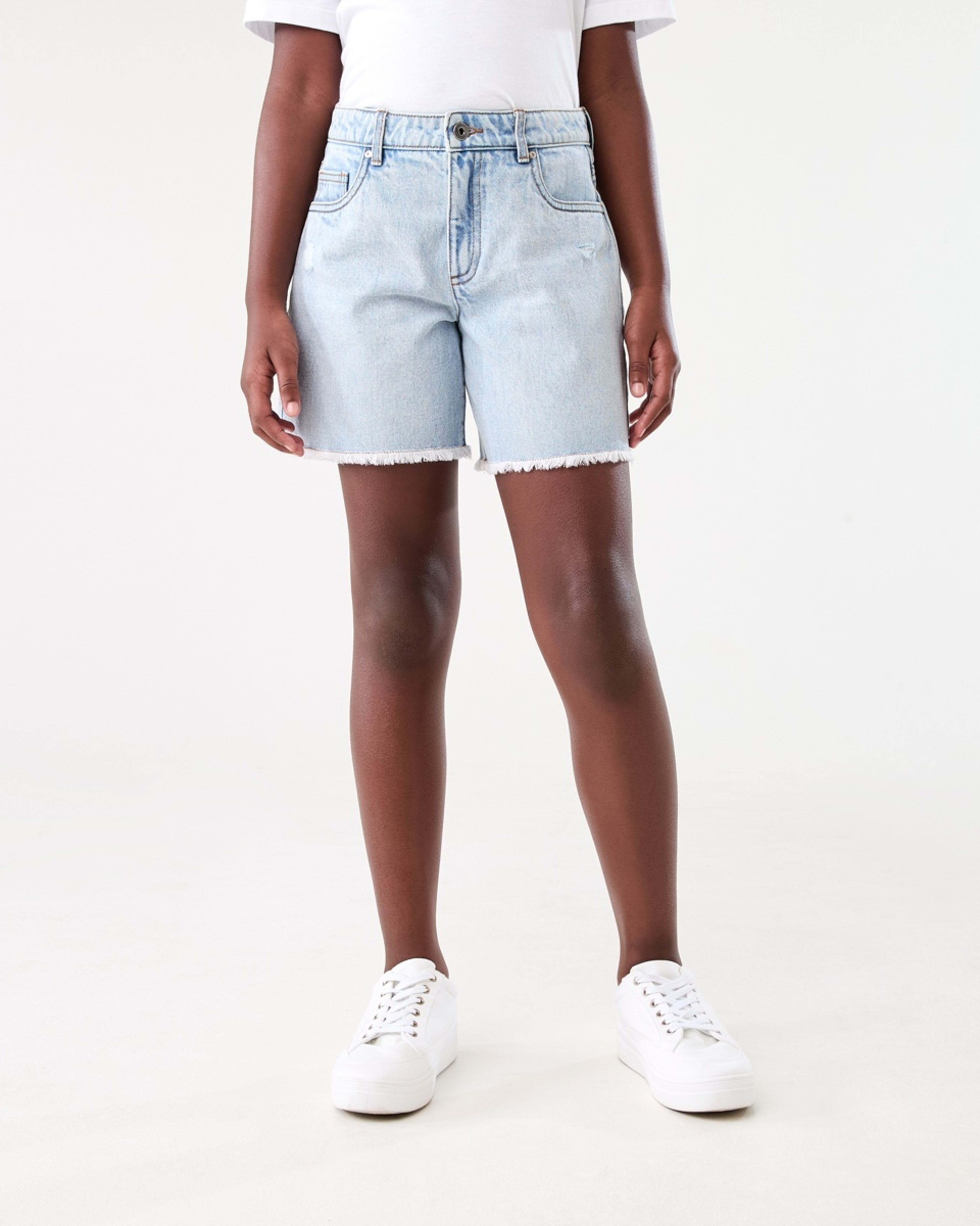 1 Relaxed Denim Shorts with Frayed Hem LIGHT WASH