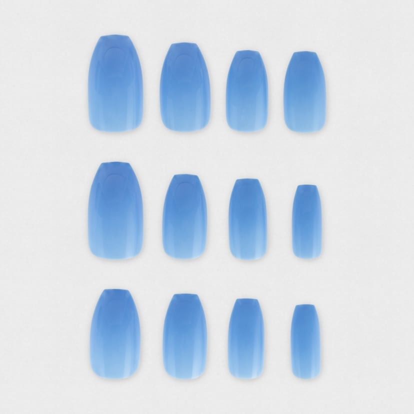 OXX Cosmetics 24 Pack False Nails with Adhesive Coffin Shape, Blue