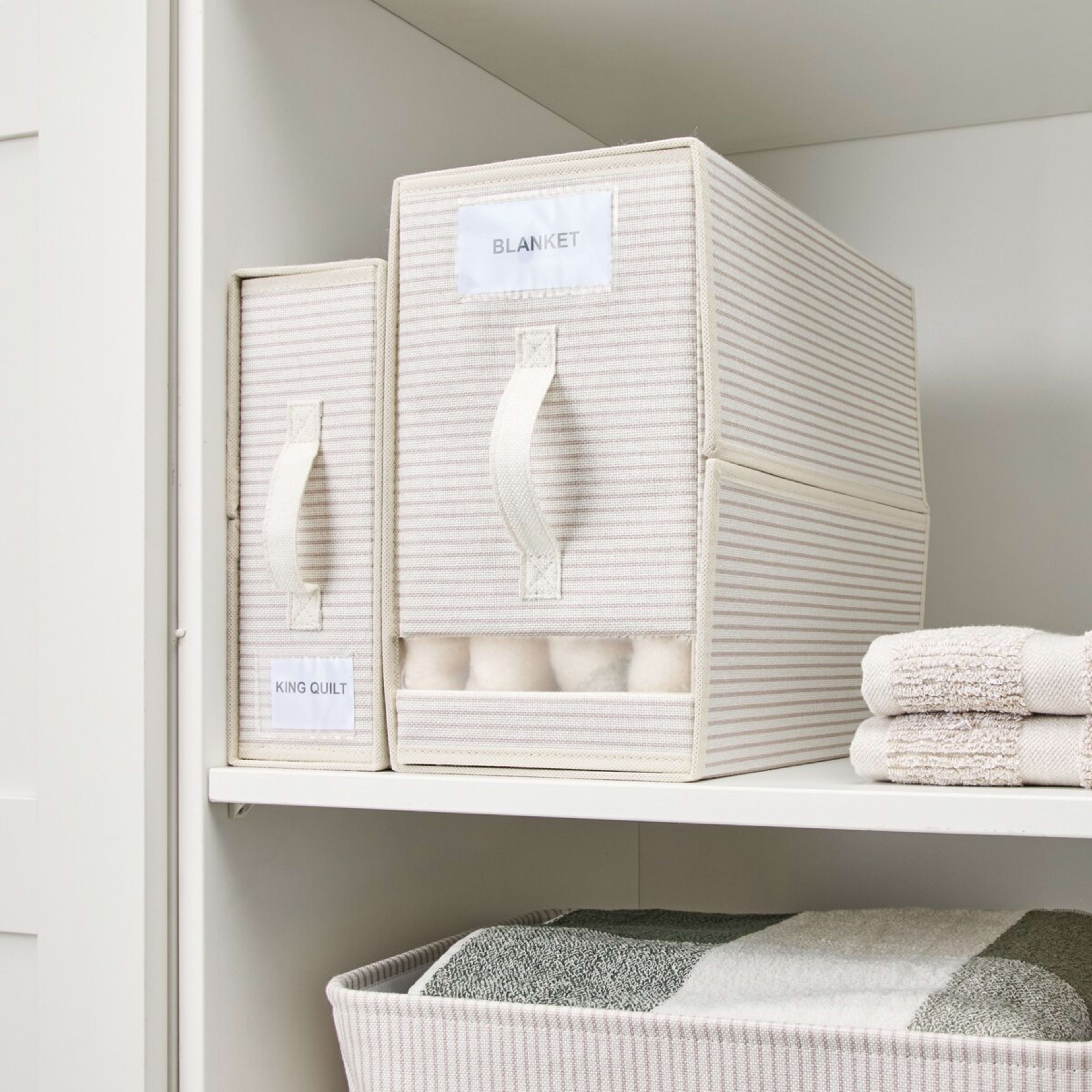 1 Linen Look Striped Bed Linen Box - Large, Beige