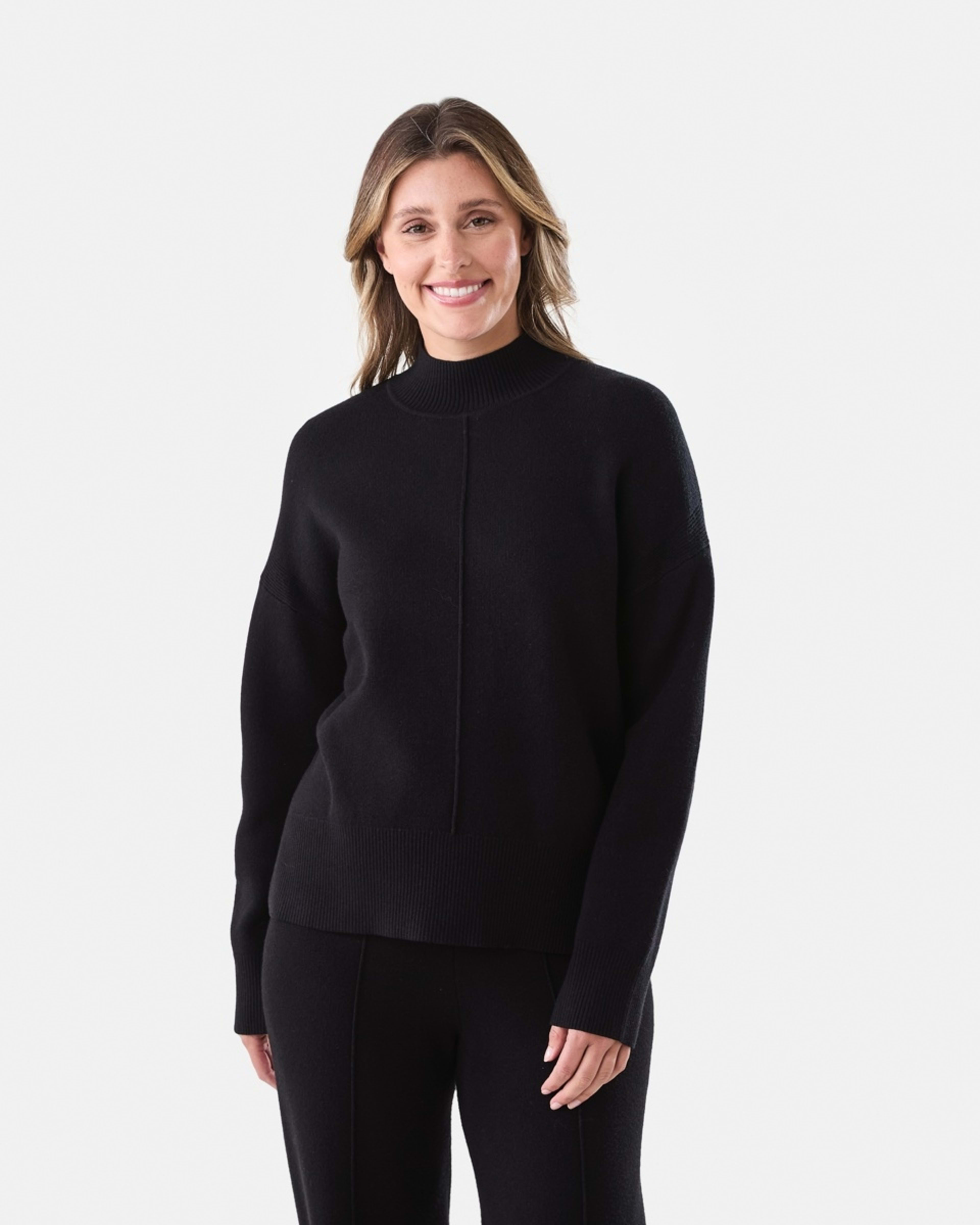 1 Compact Mock Neck Jumper Black, 1 of 6