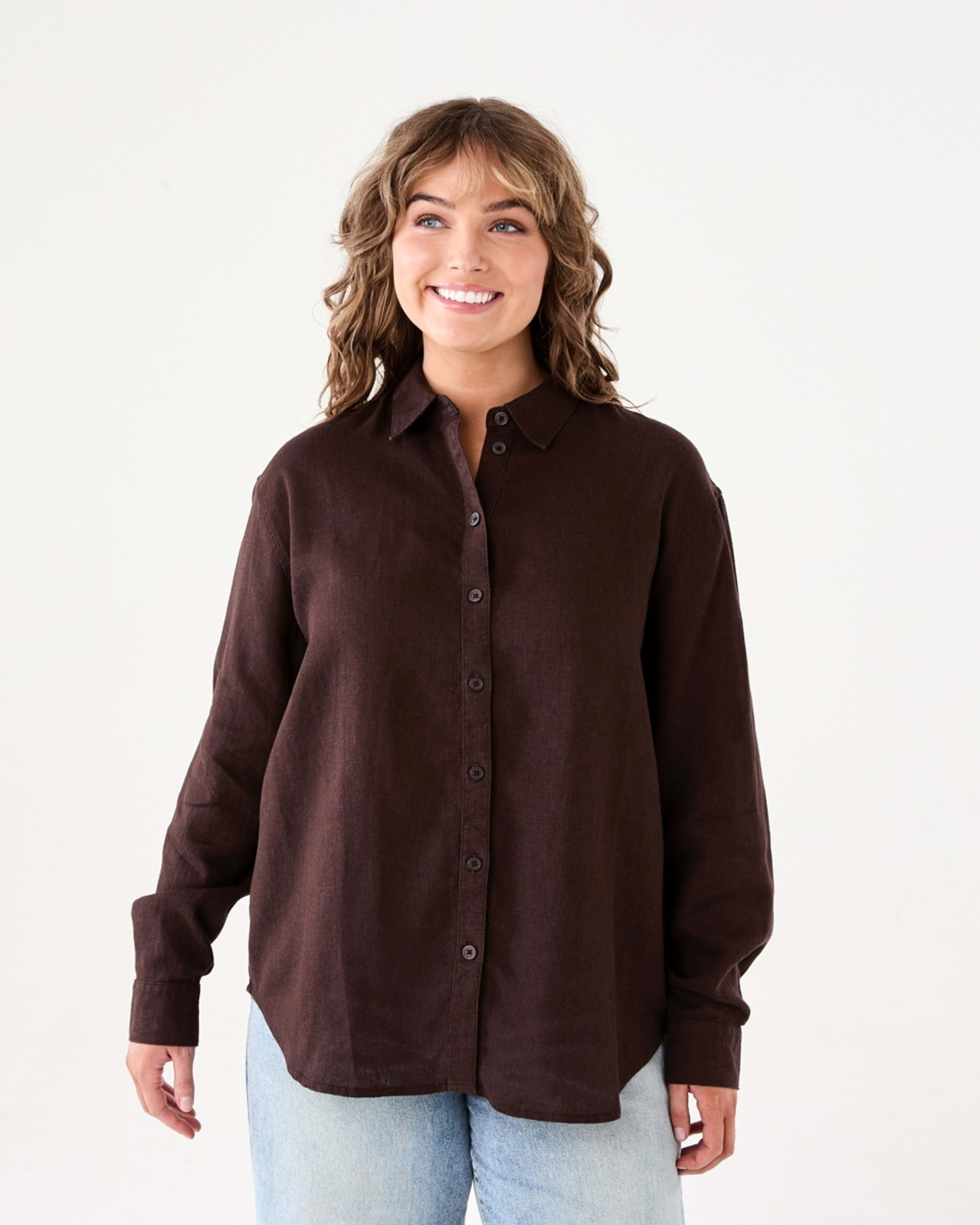 1 Long Sleeve Linen Blend Shirt MELTED CHOCOLATE, 1 of 6