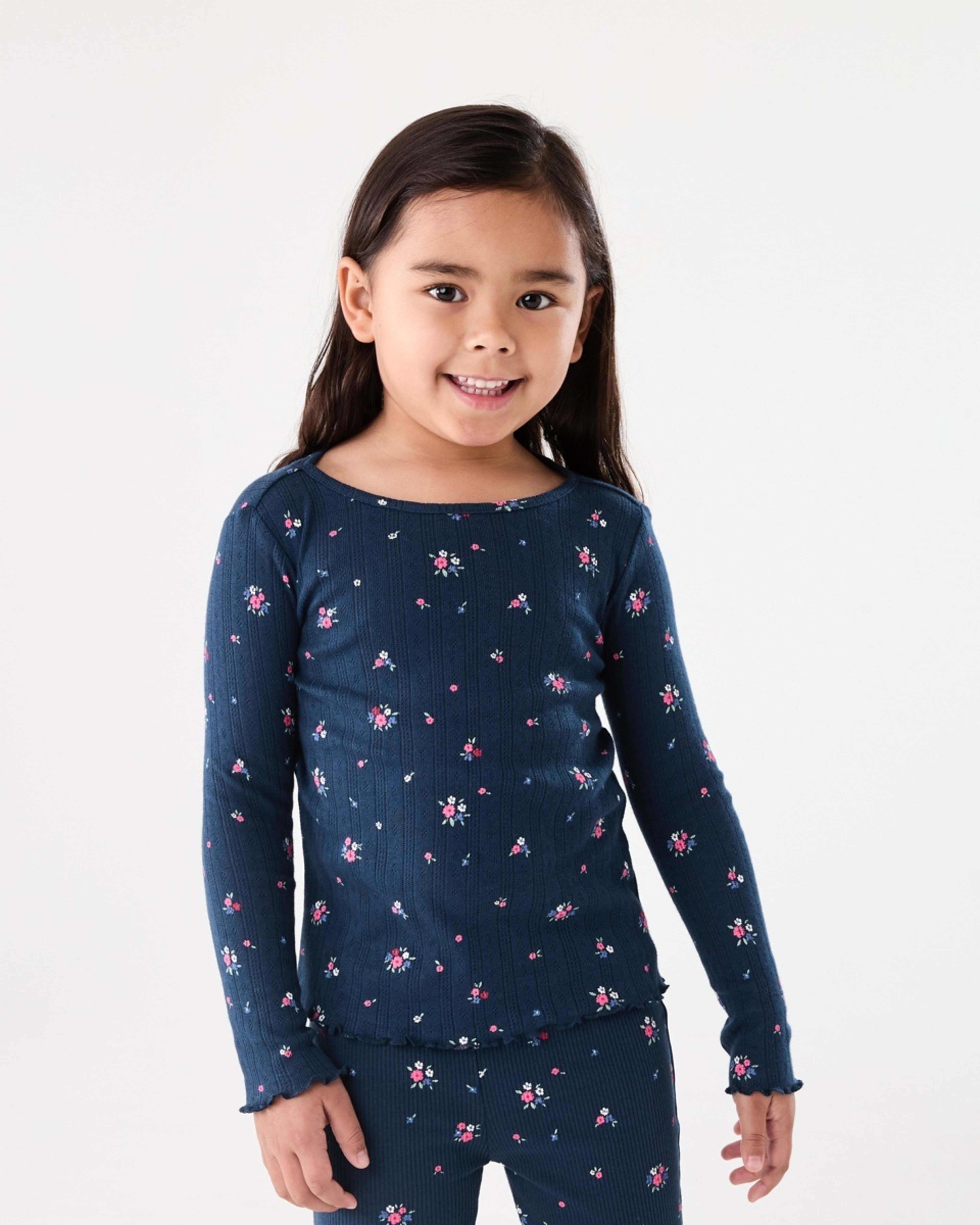 1 Long Sleeve Rib T-shirt Ditsy Floral Bouquet Navy, 1 of 9