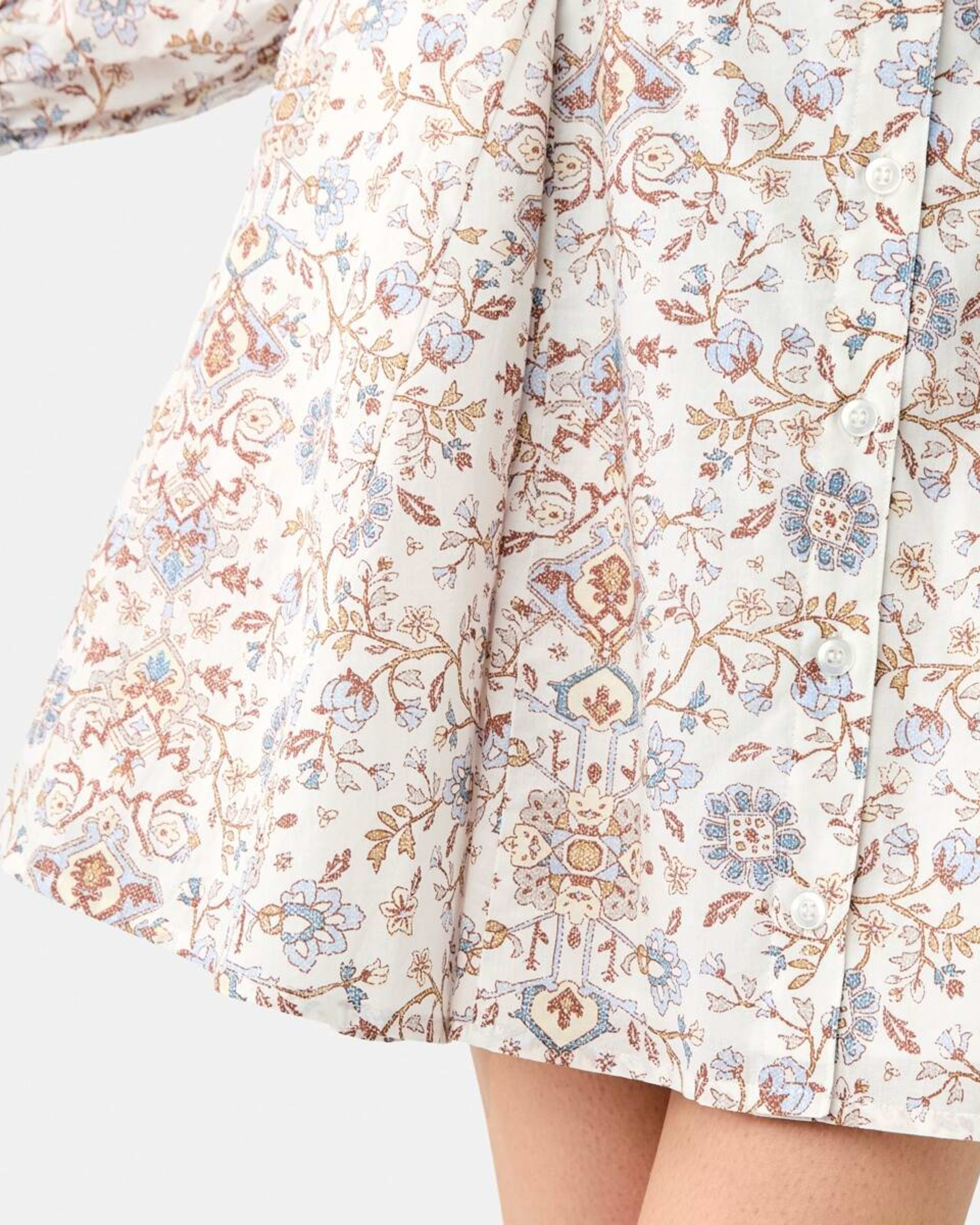 9 Long Balloon Sleeve Tie Waist Mini Dress BOHO FLORAL BRUNI BLUE, 9 of 10