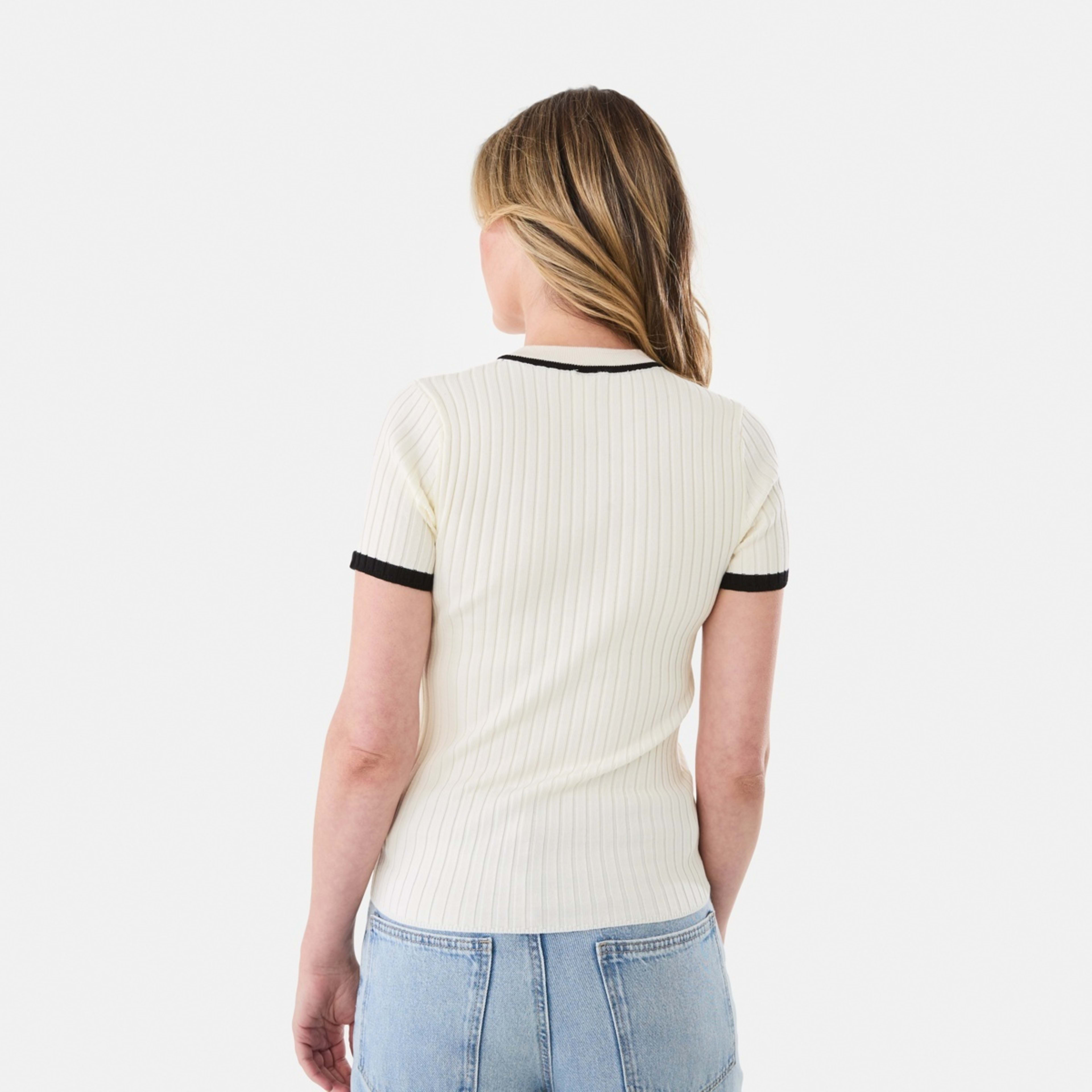 3 Short Sleeve Contrast Top Ecru, 3 of 5