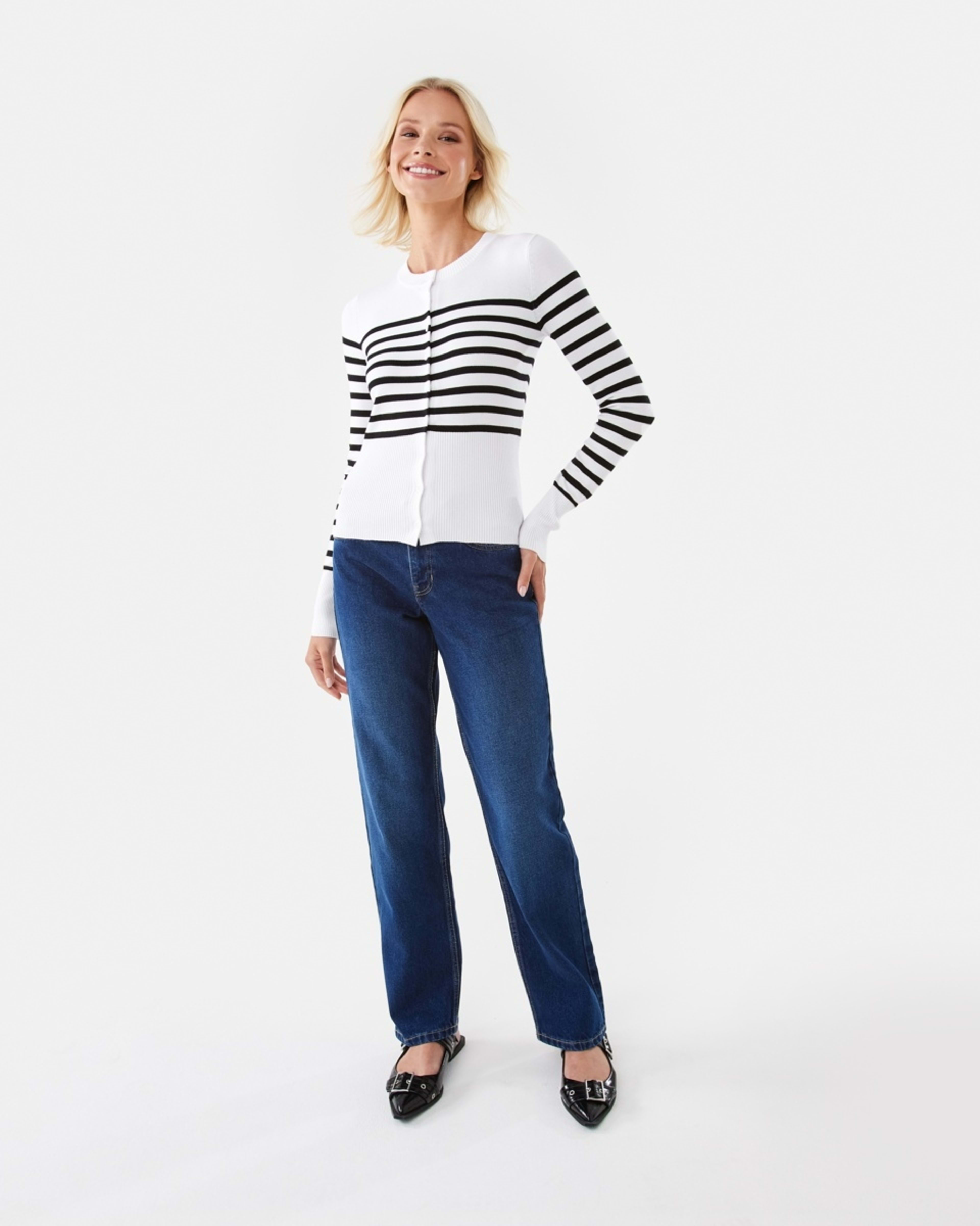 2 Fitted Cardigan Blk Wht St, 2 of 9