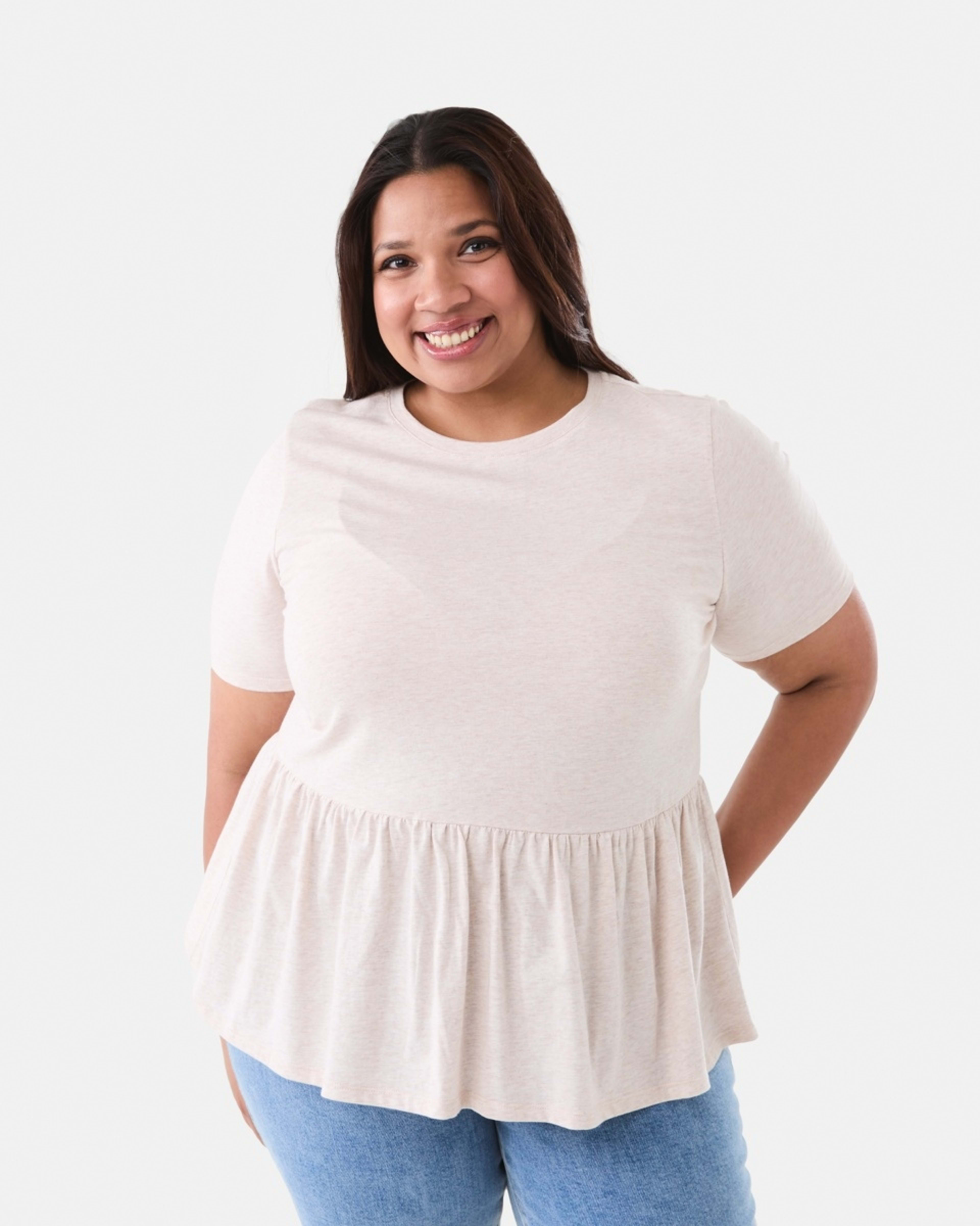 1 Curve Short Sleeve Peplum Top Soft Bge