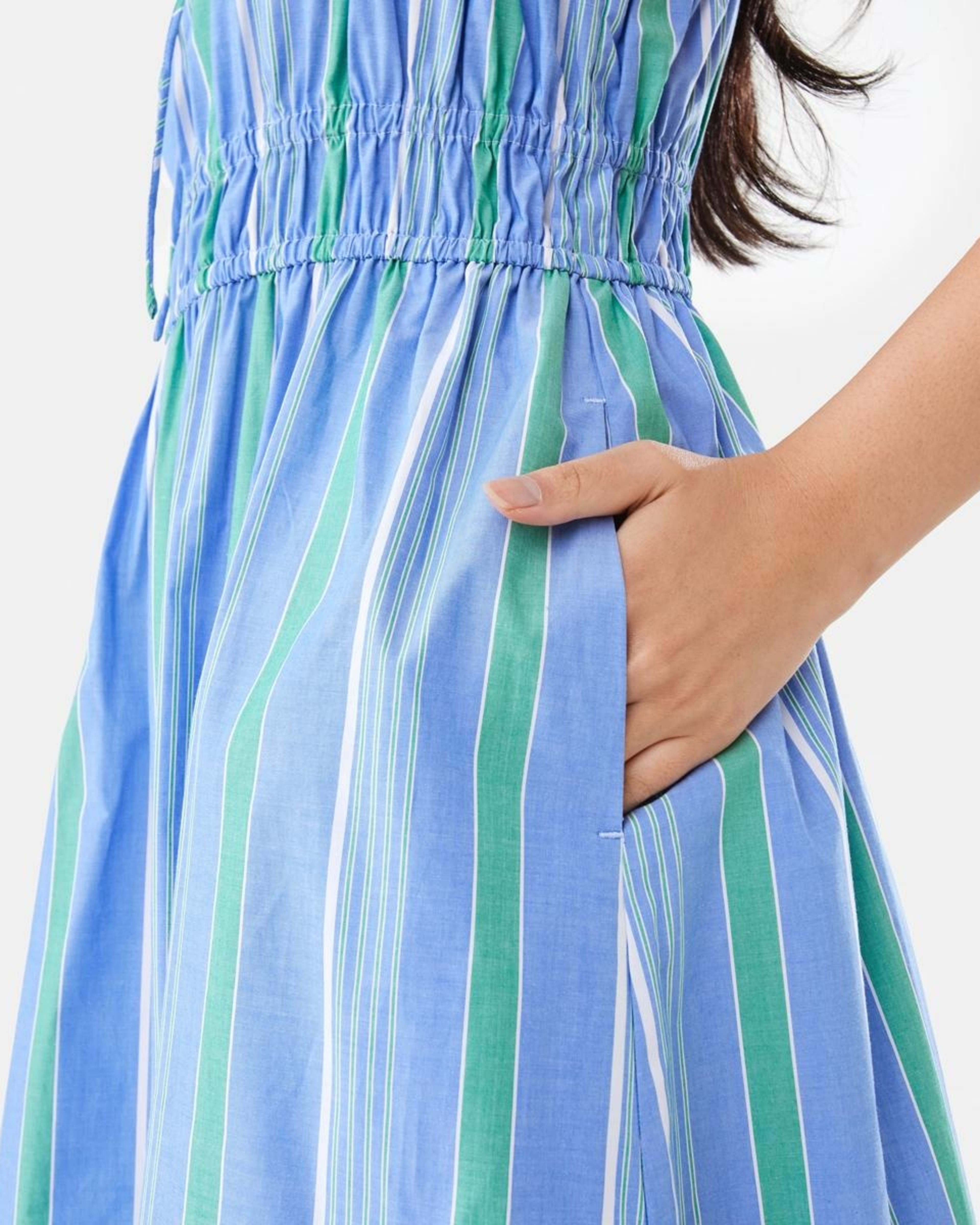 7 Sleeveless Poplin Tie Midi Dress POP STRIPE BLUE MARINE, 7 of 7