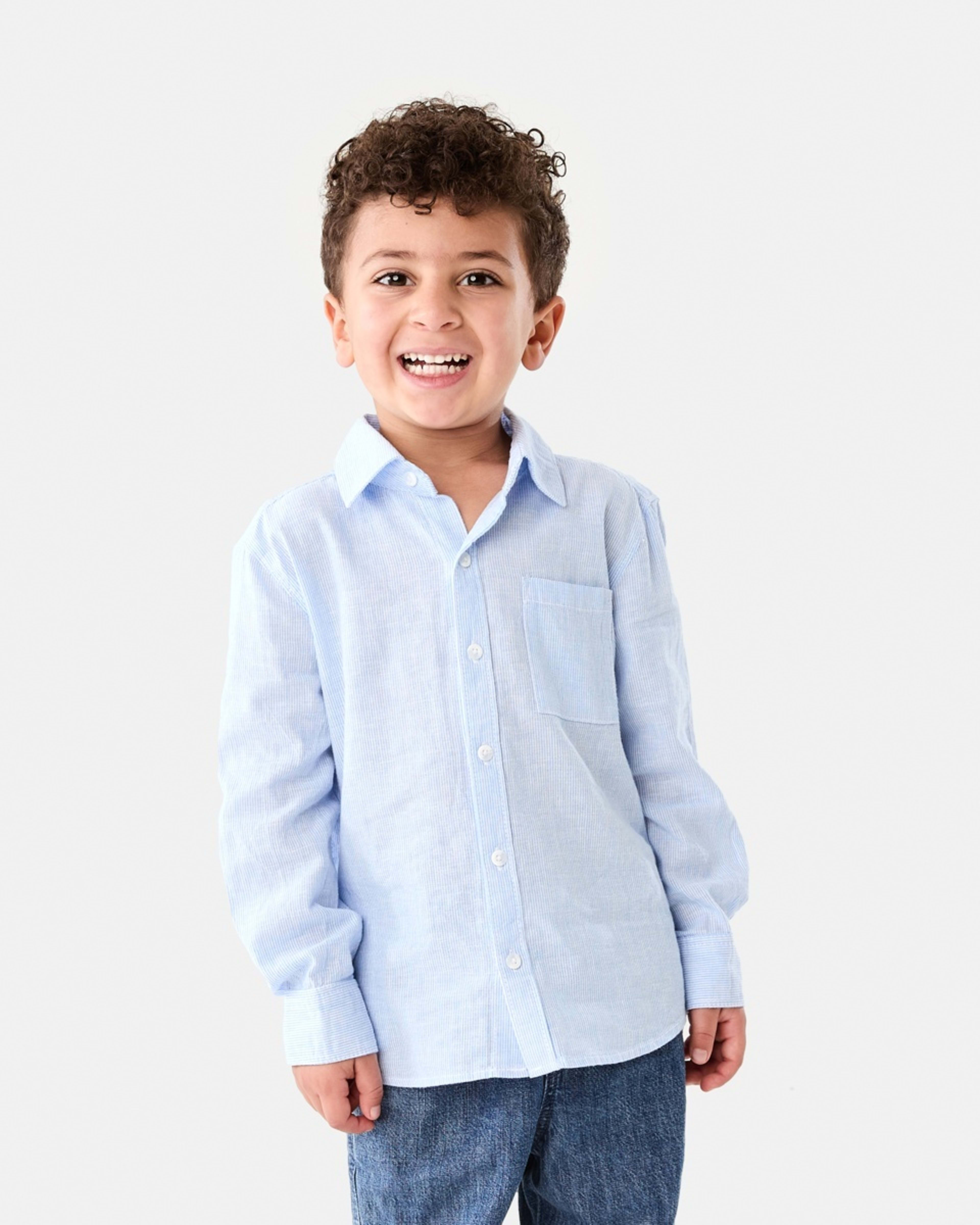 1 Long Sleeve Linen Shirt BLUE STRIPE, 1 of 9