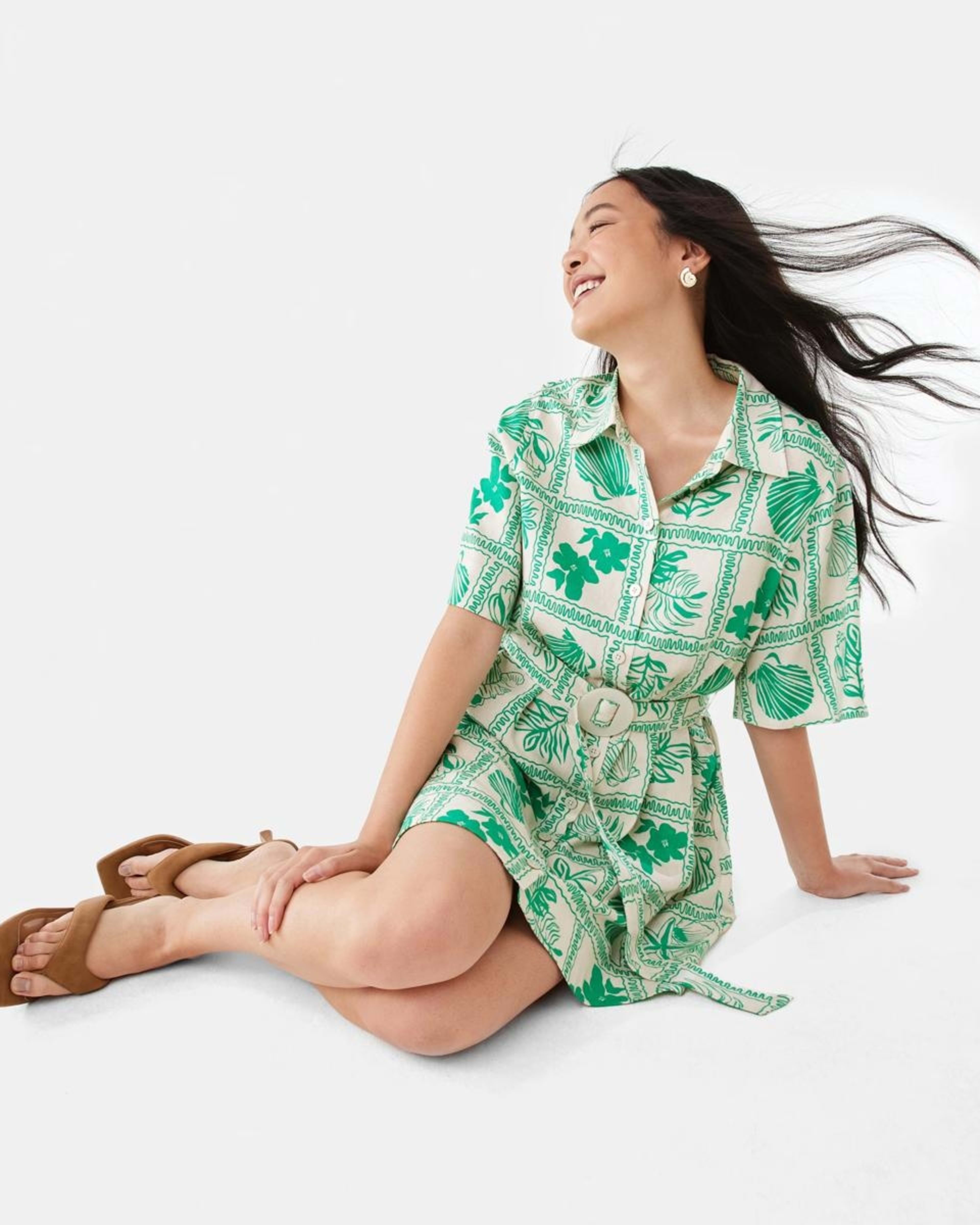 11 Short Sleeve Belted Mini Shirt Dress SHELL GEO SIMPLY GREEN, 11 of 11