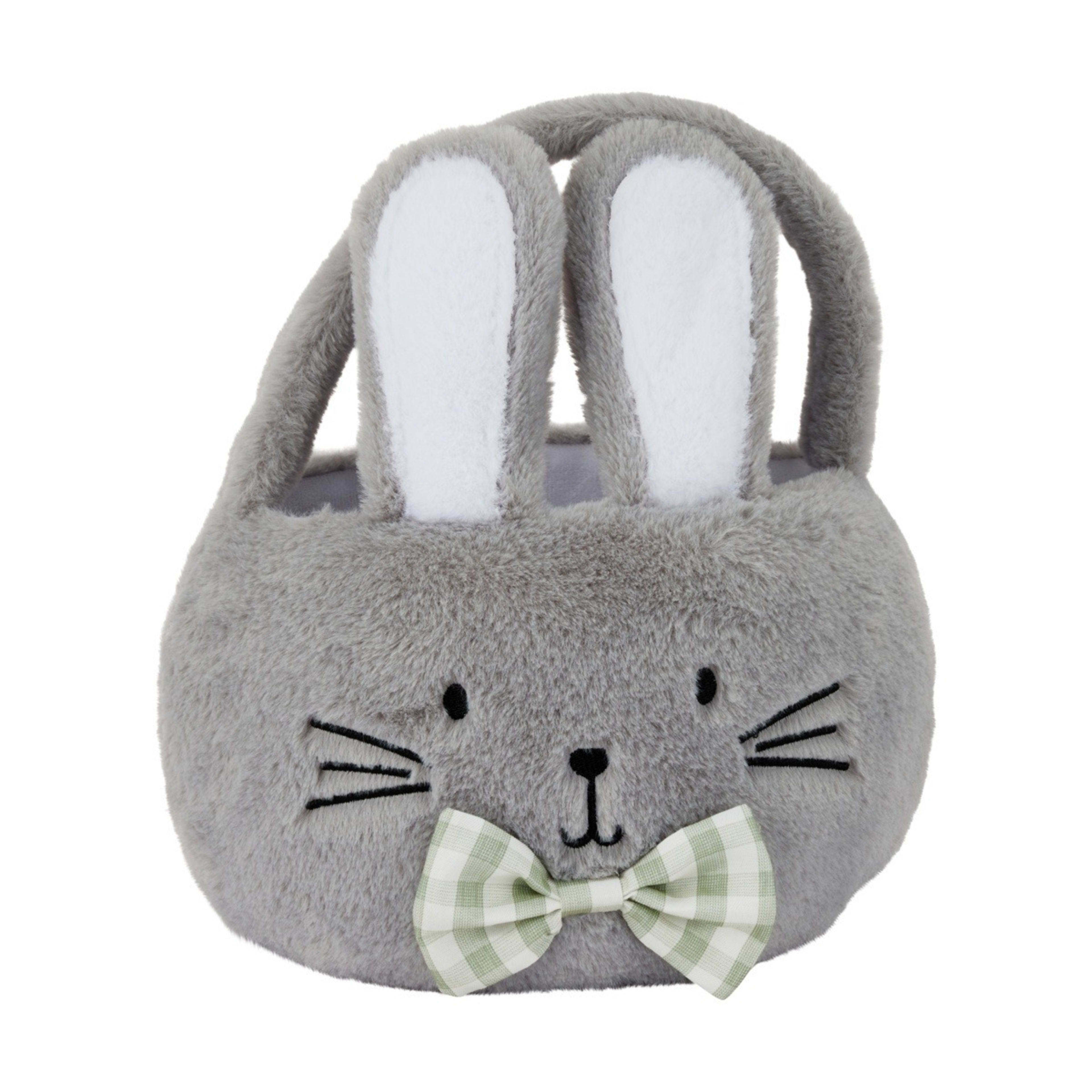 1 Grey Plush Bunny Basket, 1 of 5