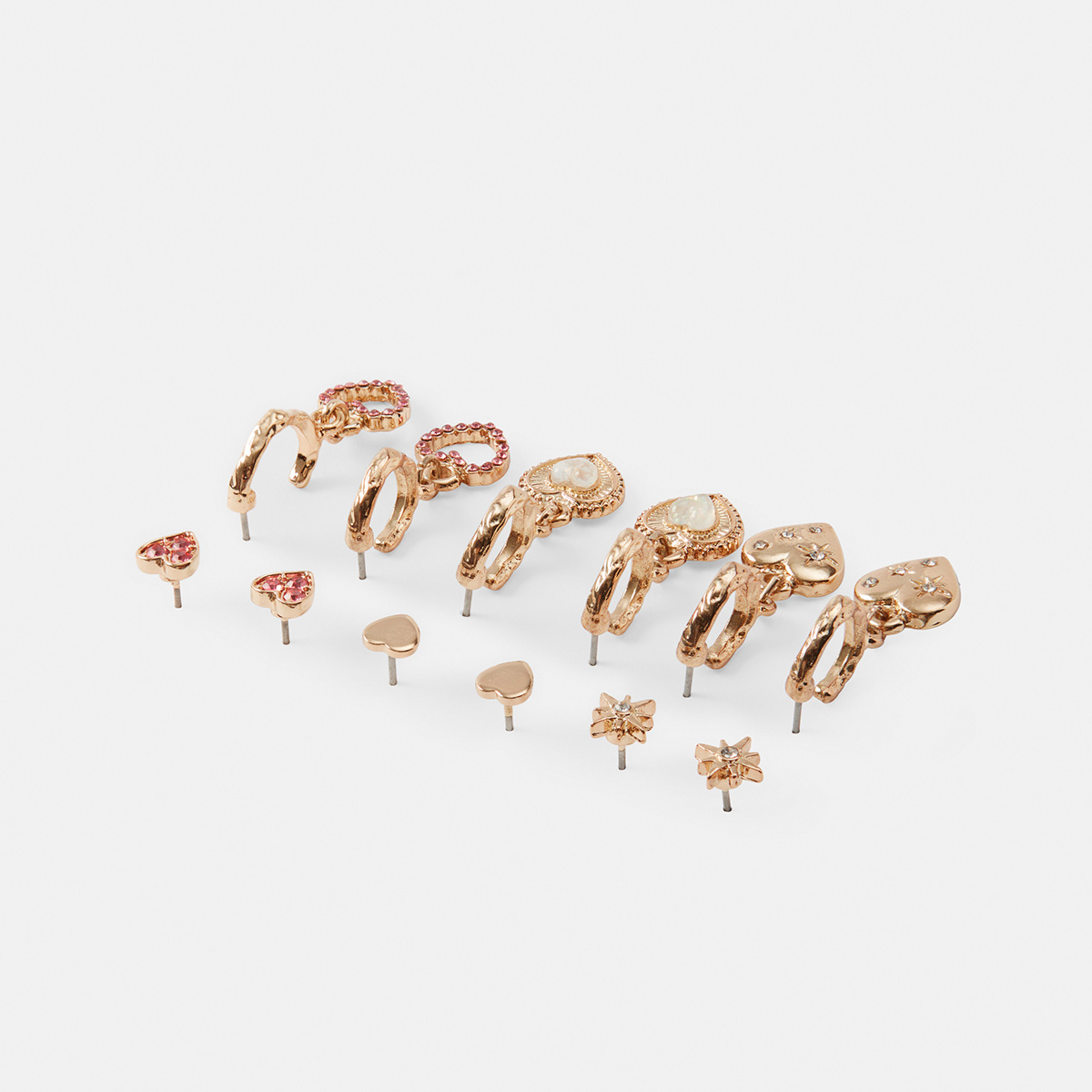 2 6 Pack Diamante Heart Hoop Earrings - Gold Tone Gold, 2 of 5