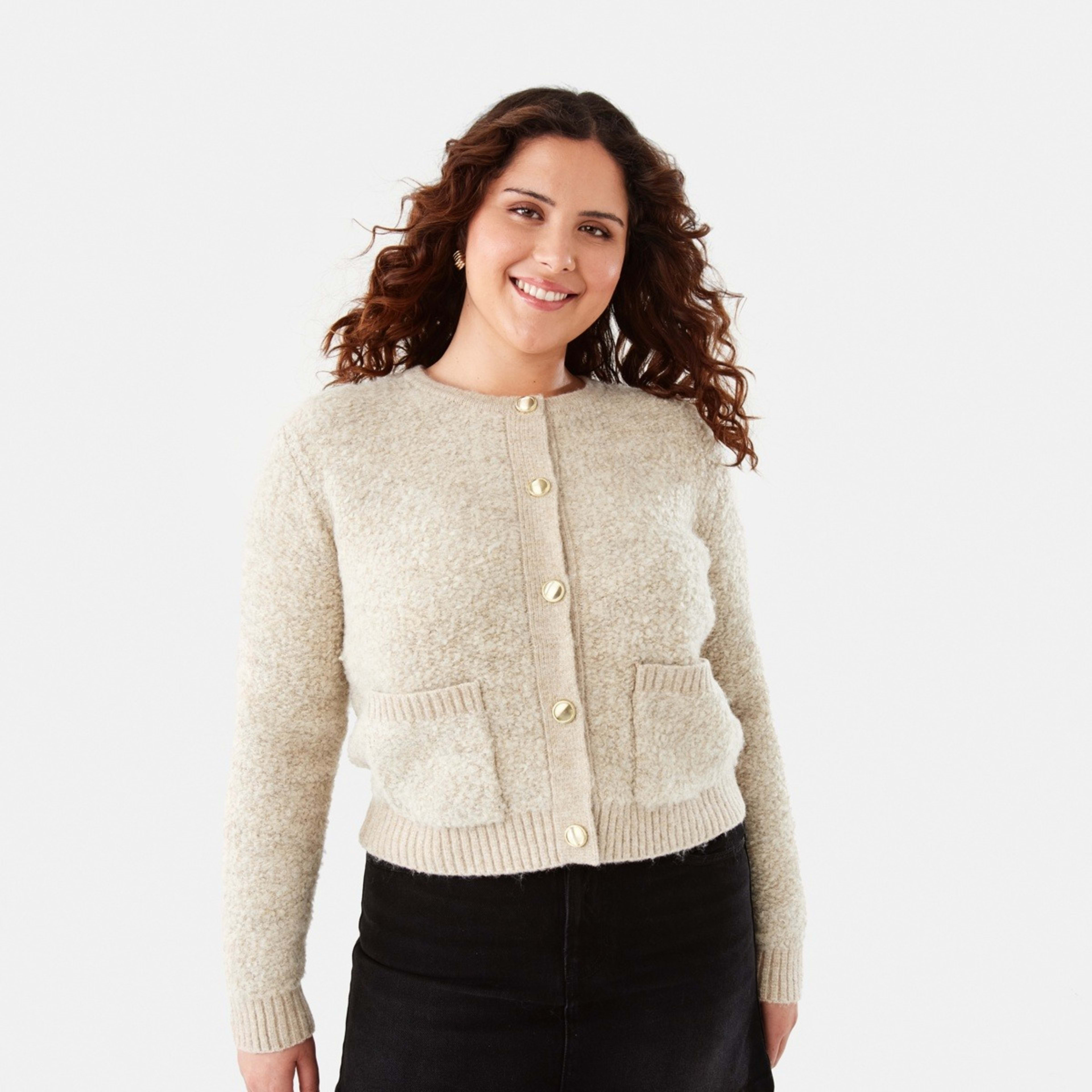 1 Pocket Textured Cardigan Oatmeal Marle, 1 of 7