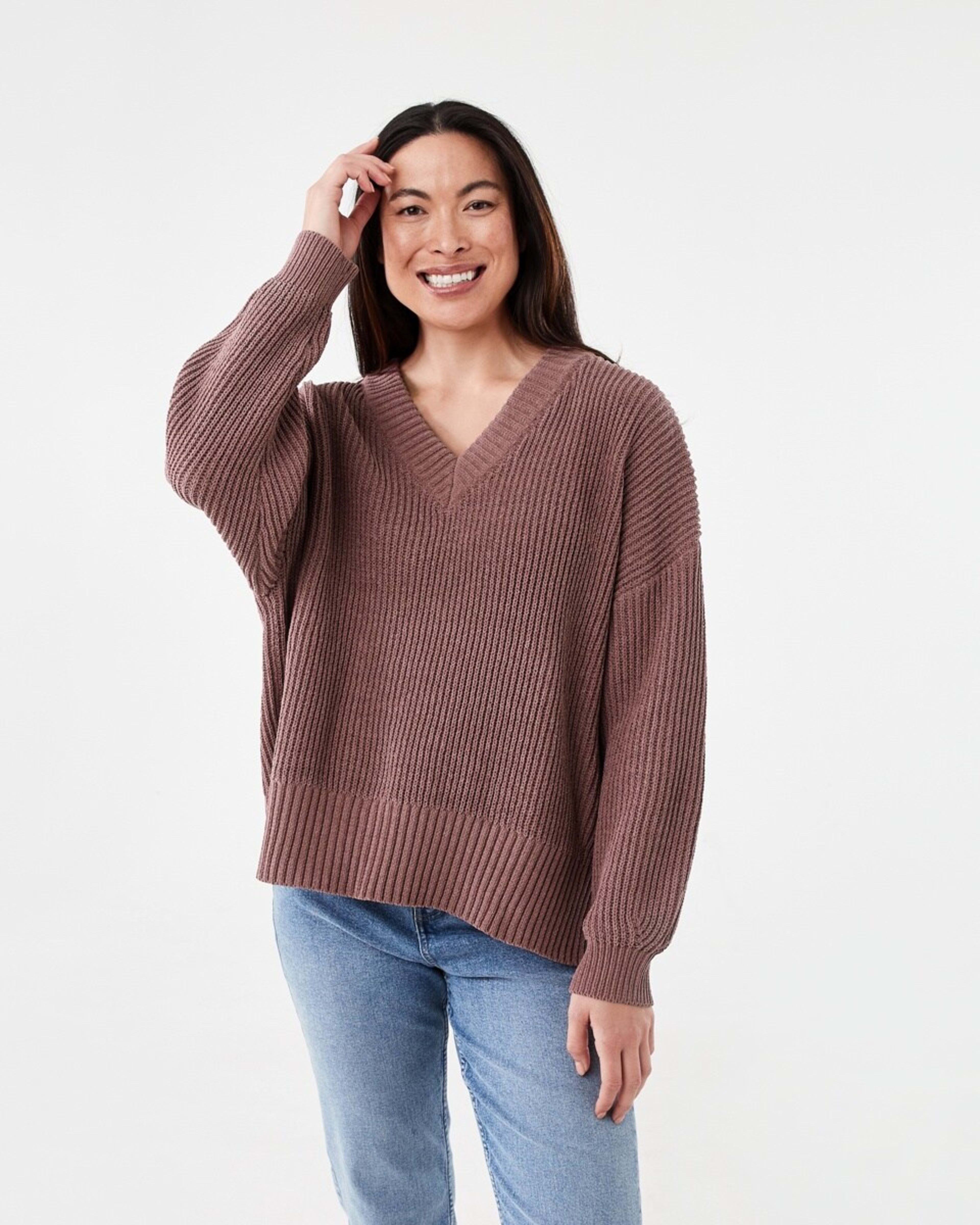 1 Chenille V-Neck Jumper FAWN TAUPE, 1 of 6