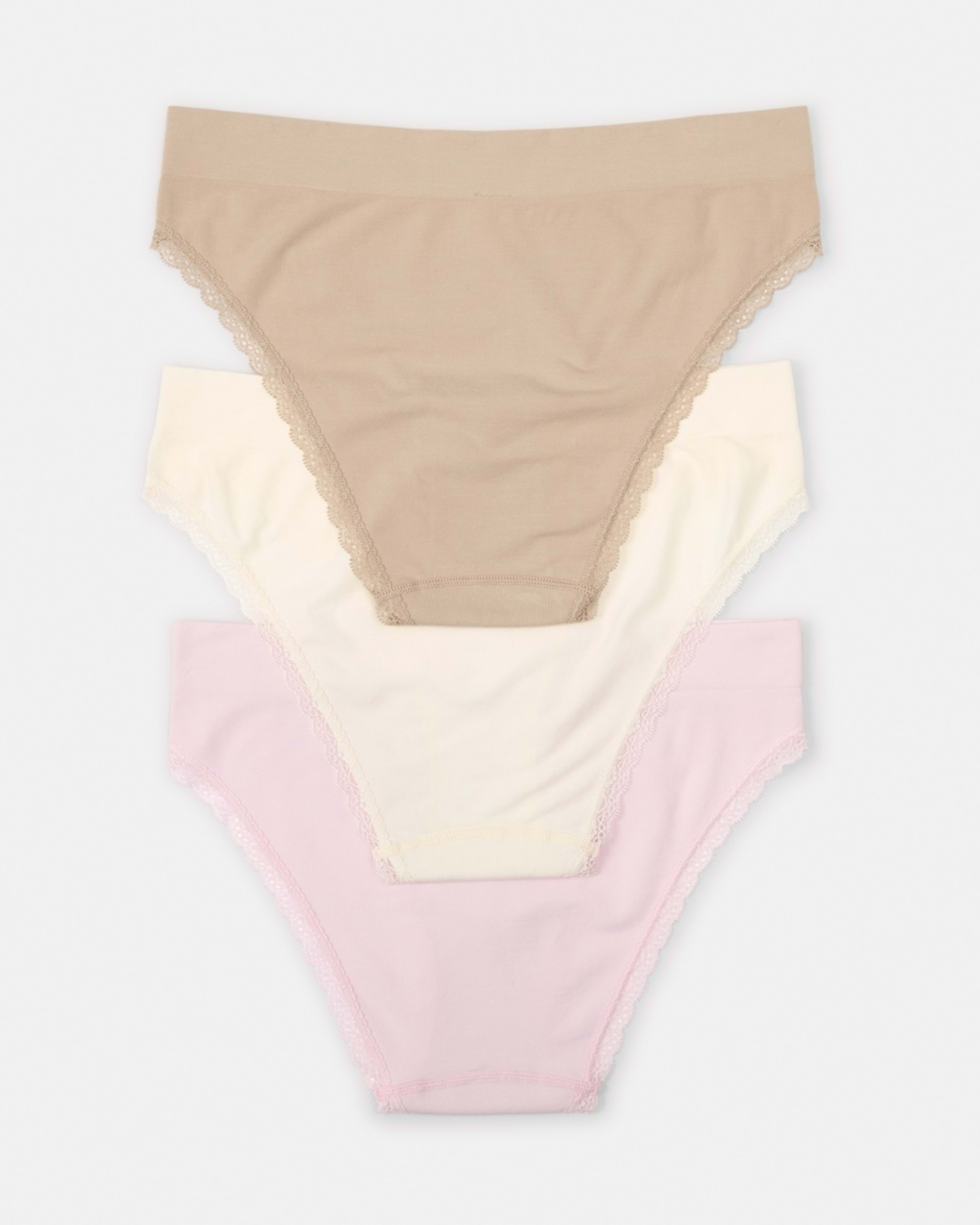 2 3 Pack Seamfree Bamboo Lace Bikini Briefs PINK CHALK, WHISPER WHITE, LIGHT FAWN, 2 of 9