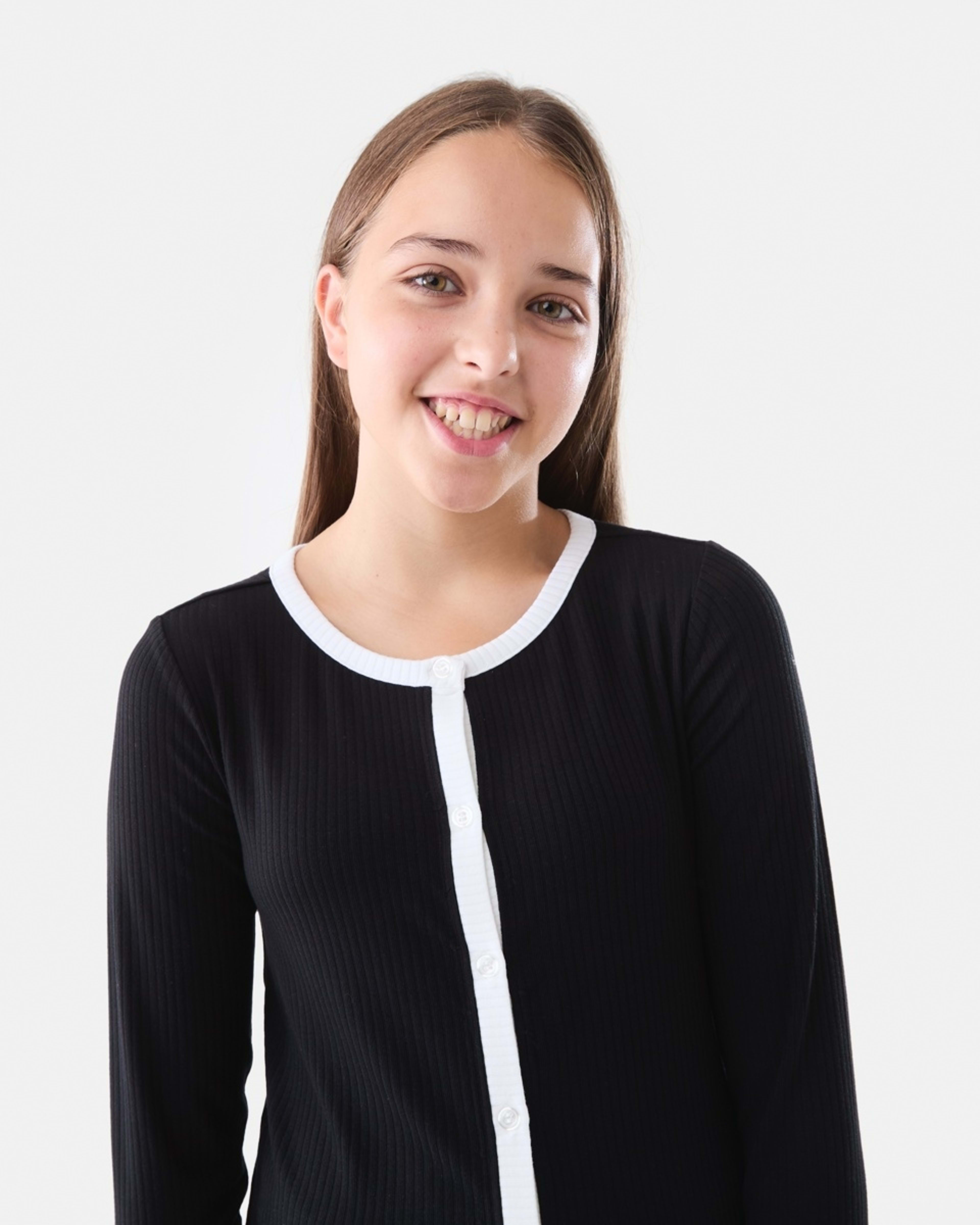 3 Button Through Rib Cardigan Black, 3 of 6