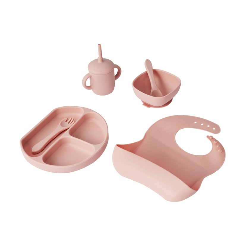6 Piece Silicone Feeding Set Pink Kmart