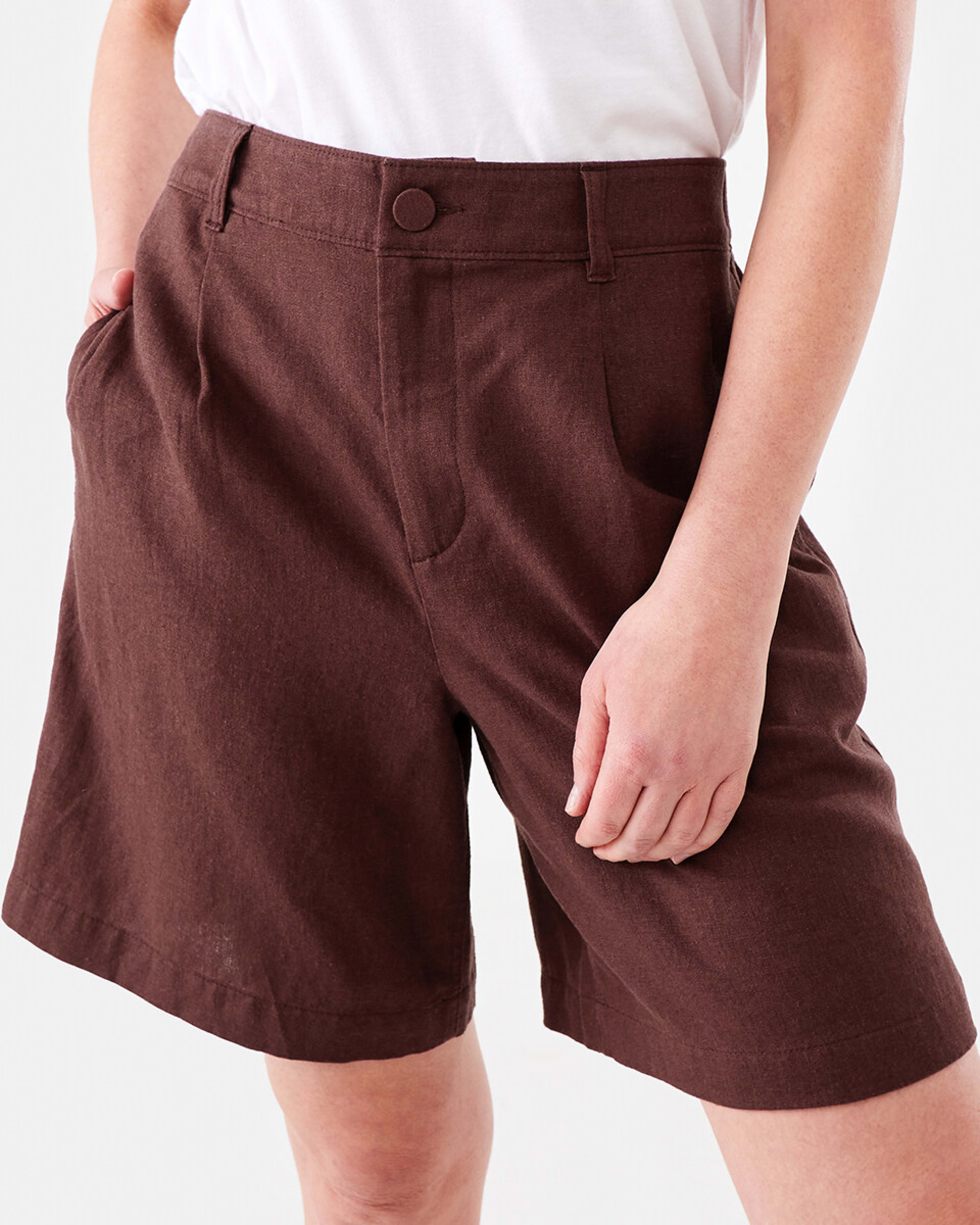 1 Linen Blend Bermuda Shorts Bnt Mroon, 1 of 6