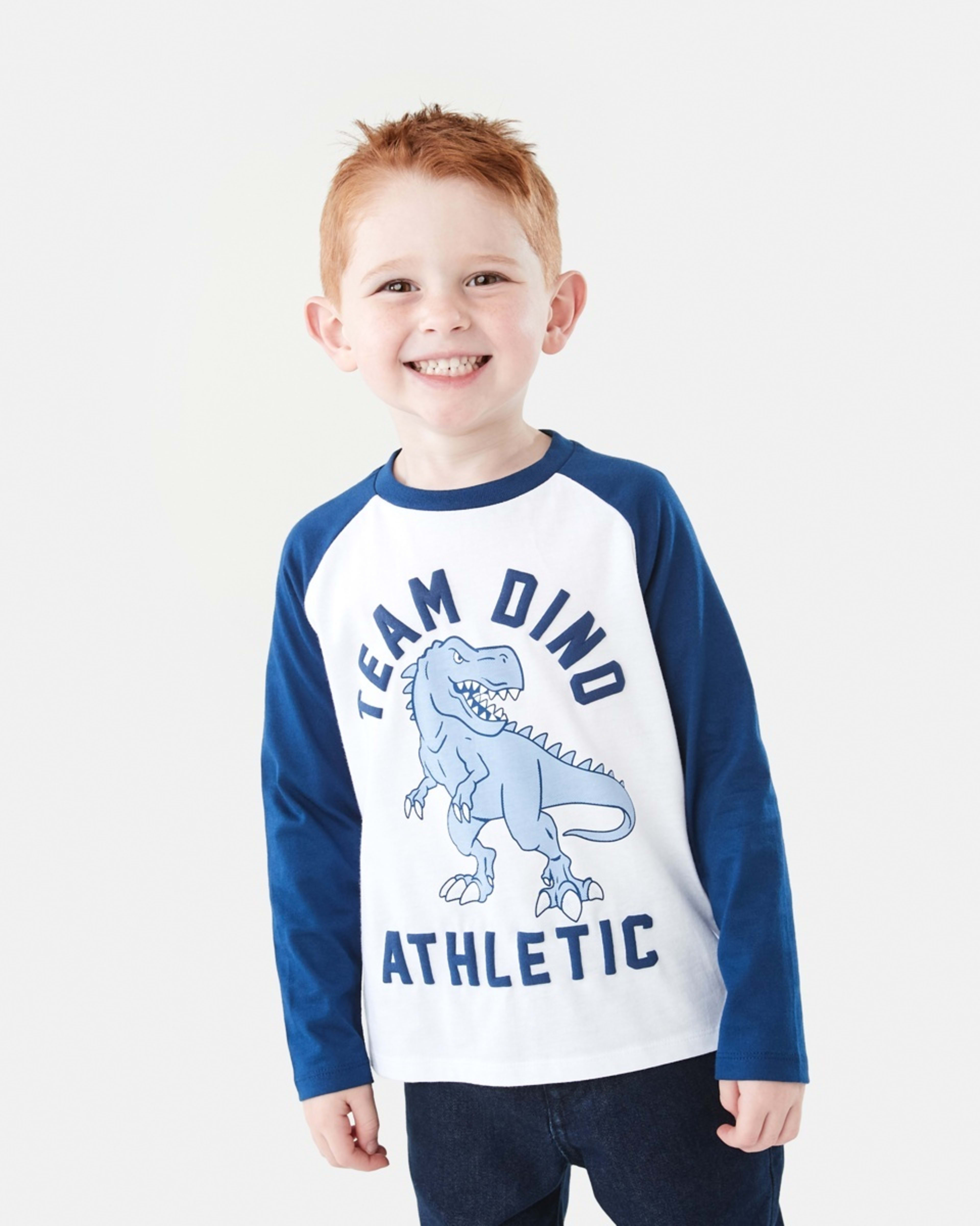 1 Printed Raglan Long Sleeve T-shirt Team Dino Puff White