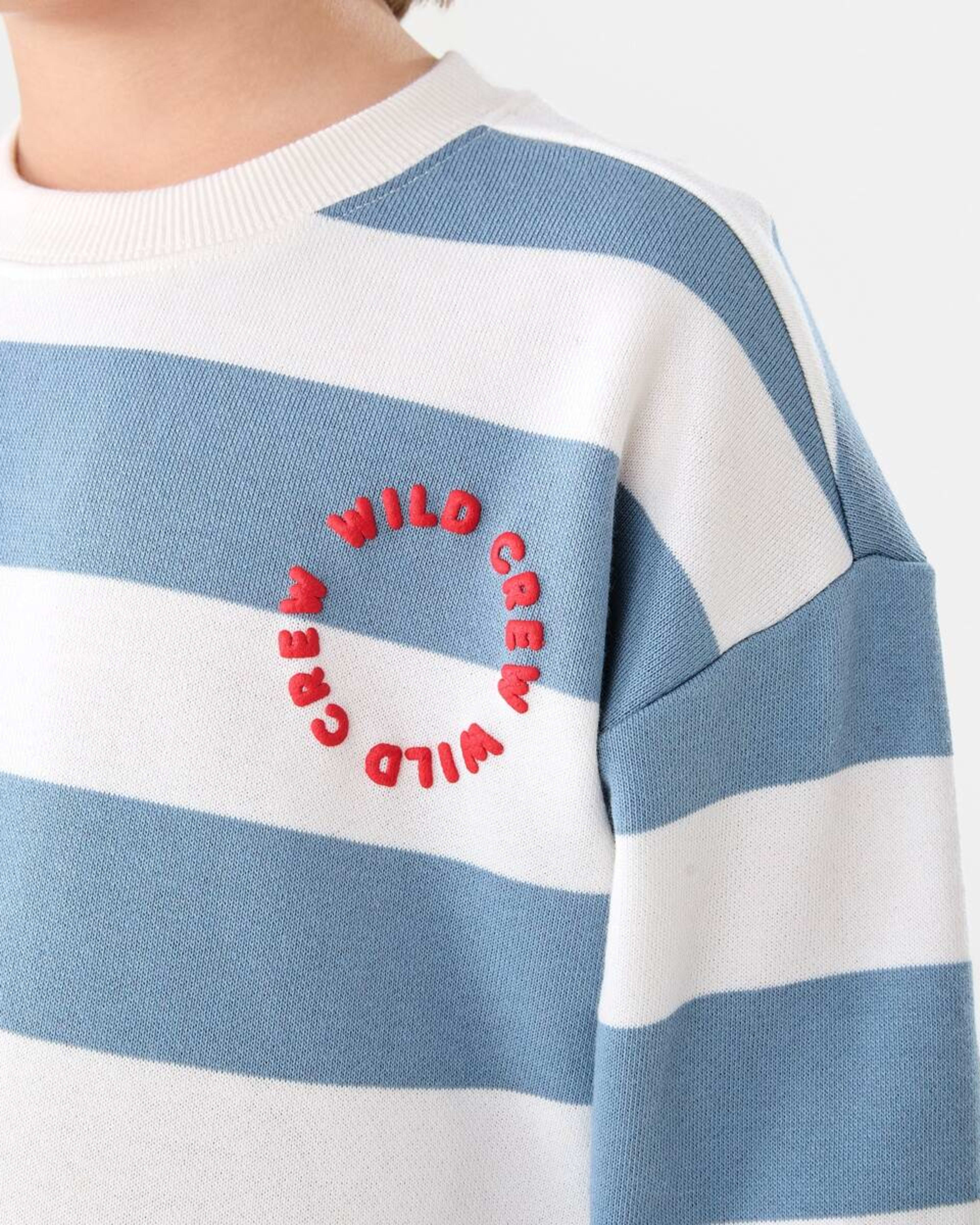 5 Stripe Oversized Crew Neck Sweatshirt Blu Stripe, 5 of 7