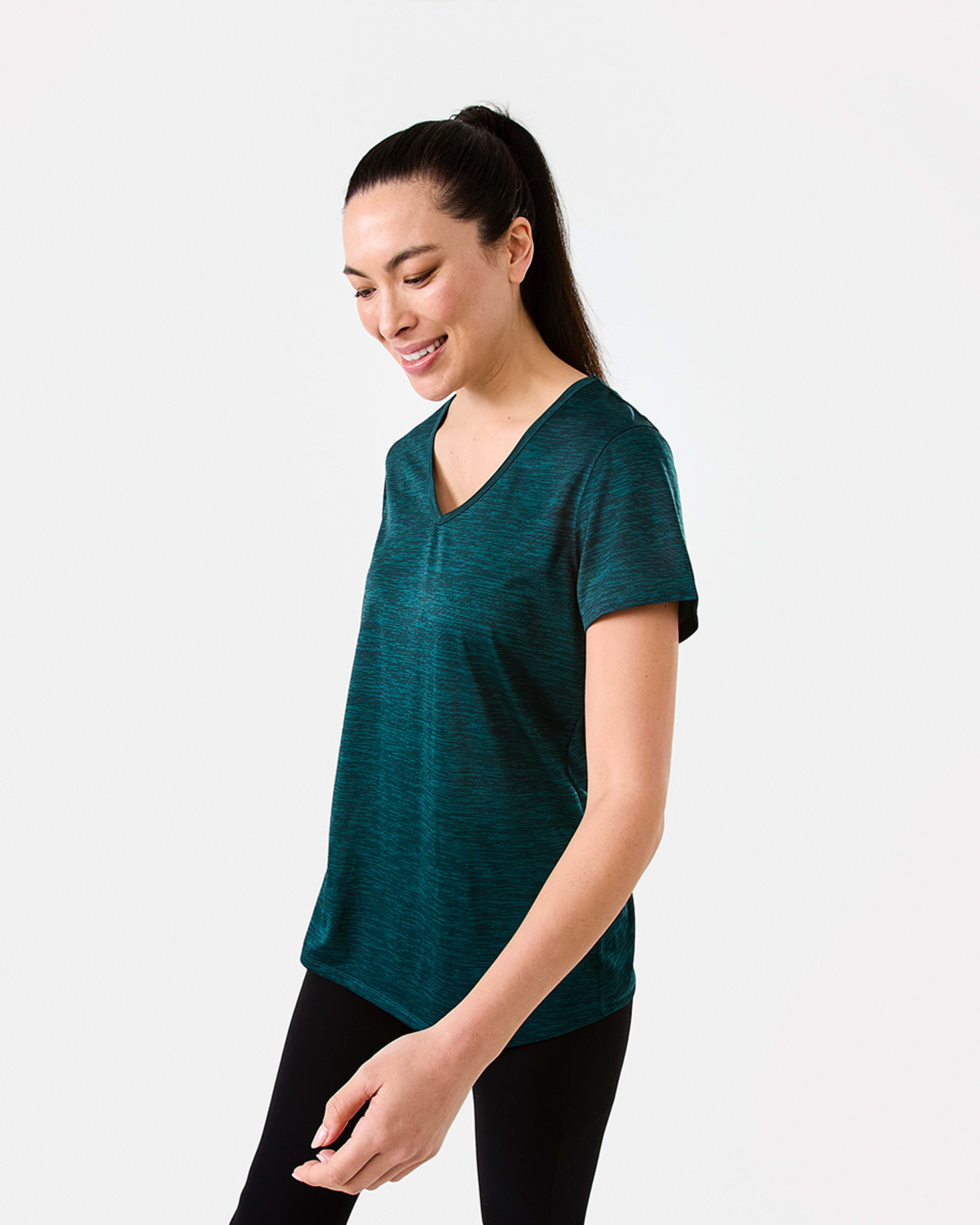 2 Active Womens Short Sleeve Core V-Neck T-shirt DEEP TEAL BLACK, 2 of 5