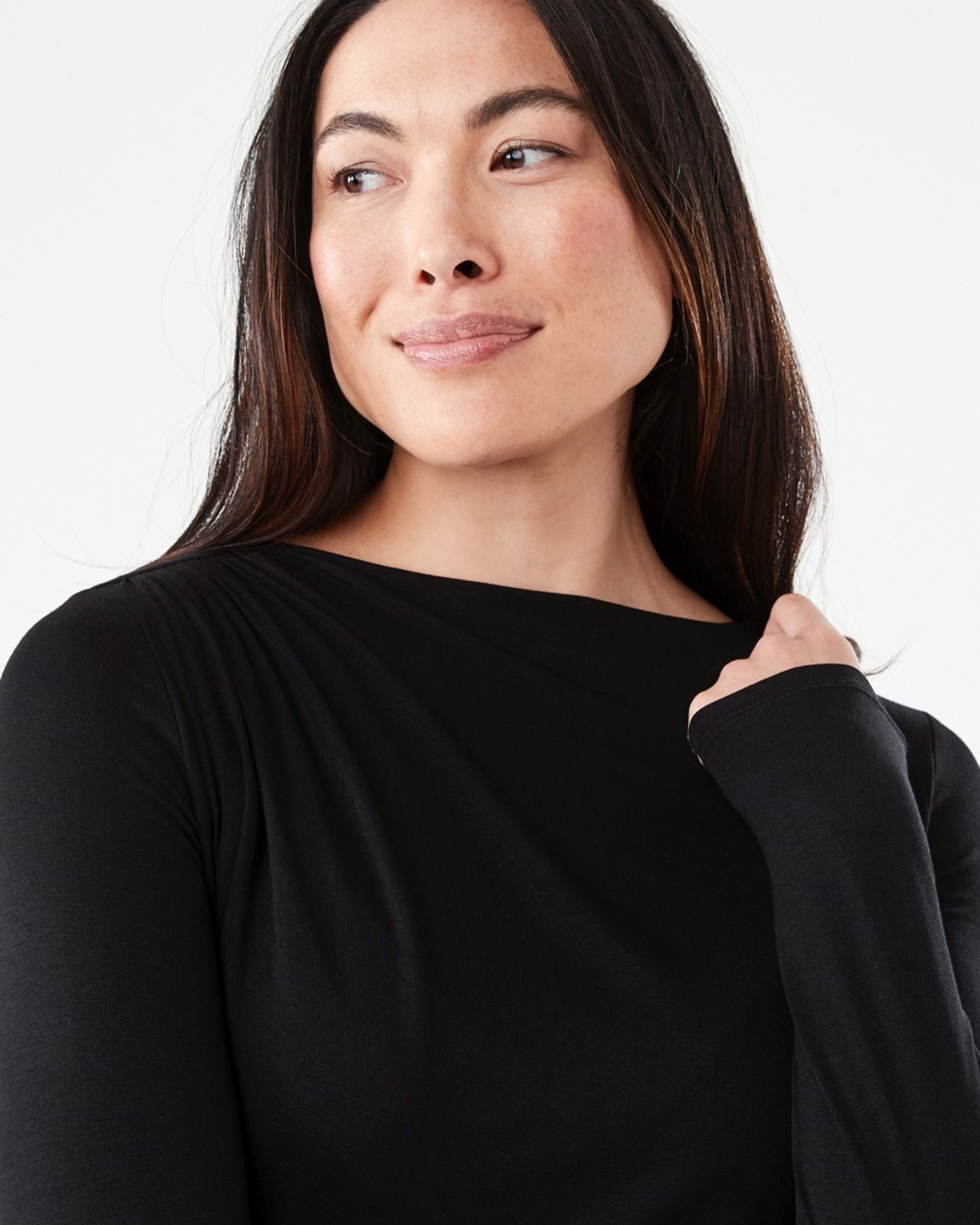 4 Long Sleeve Ruched Shoulder Top Black, 4 of 6