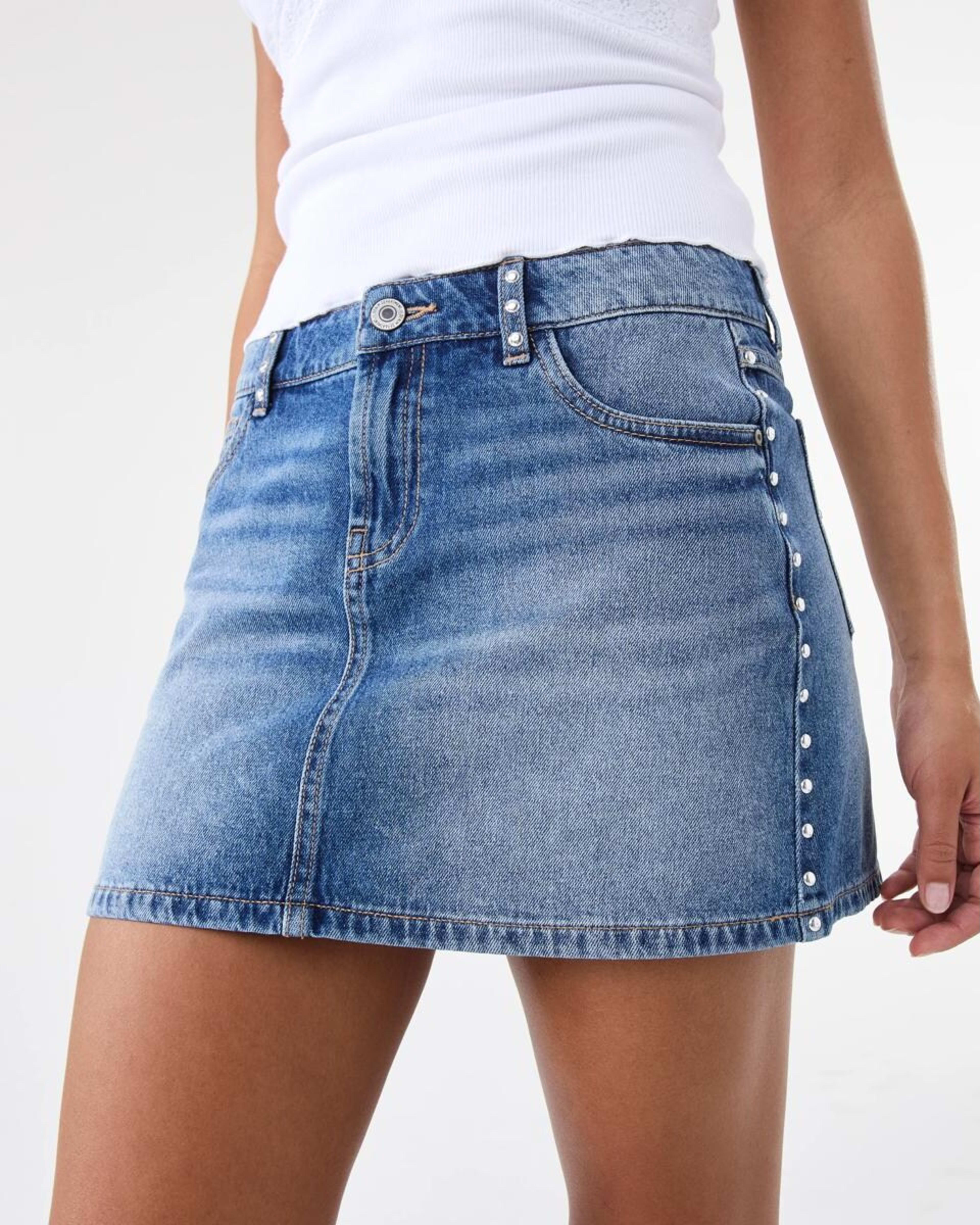 1 Star Studded Denim Mini Skirt Mid Wash, 1 of 9
