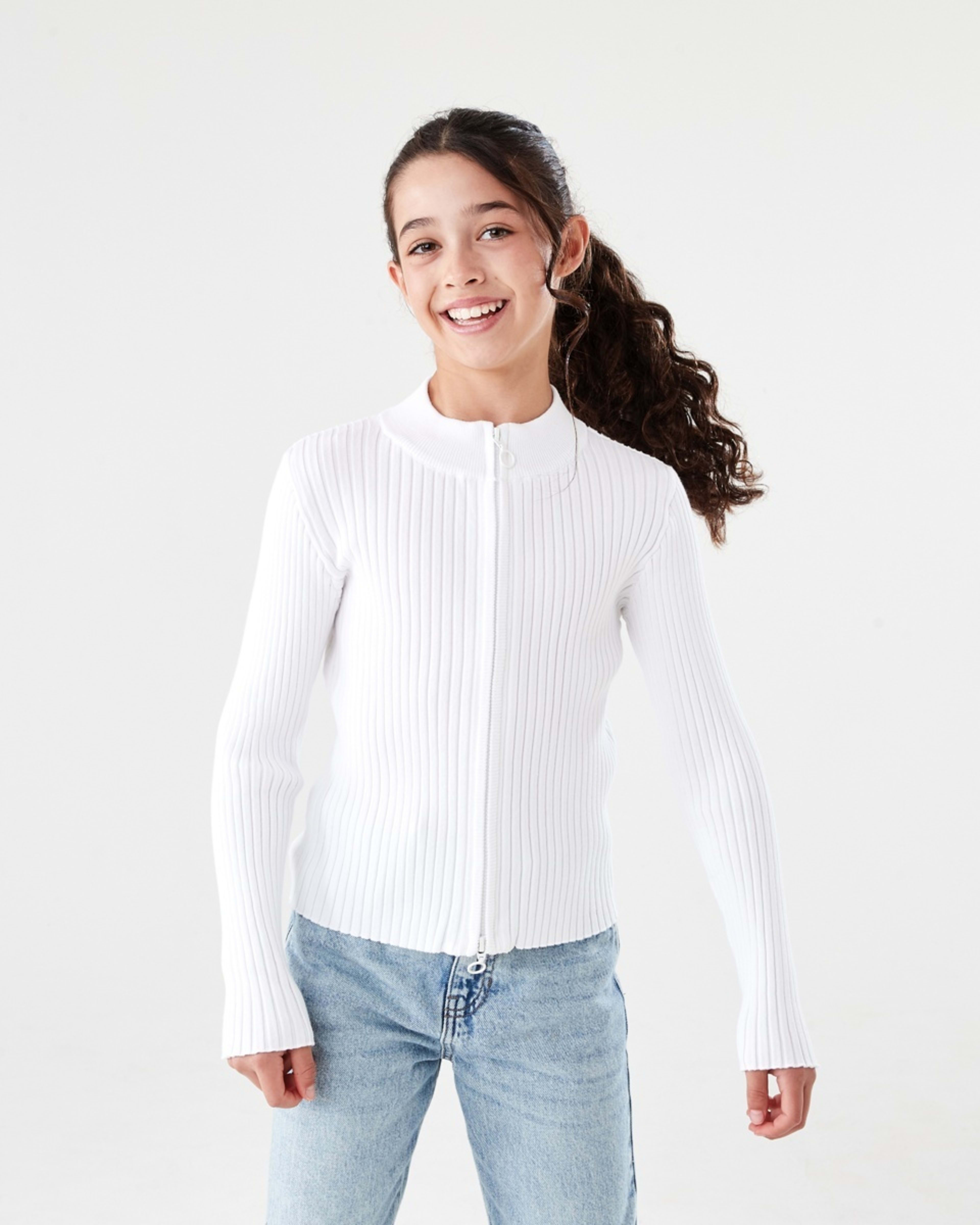 1 Rib Zip Through Cardigan SNOW WHITE, 1 of 7