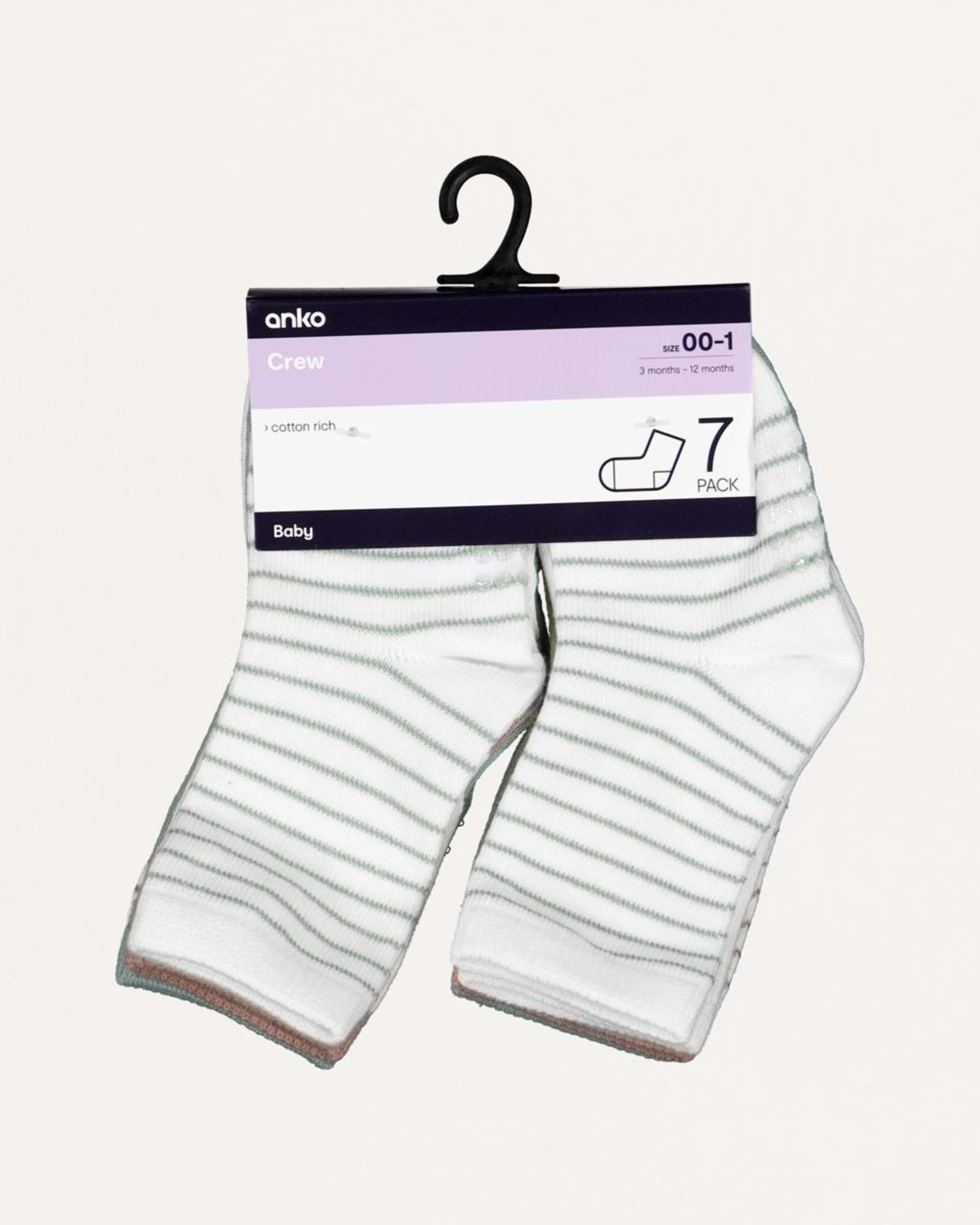 2 7 Pack Crew Socks Grn Stripe, 2 of 2