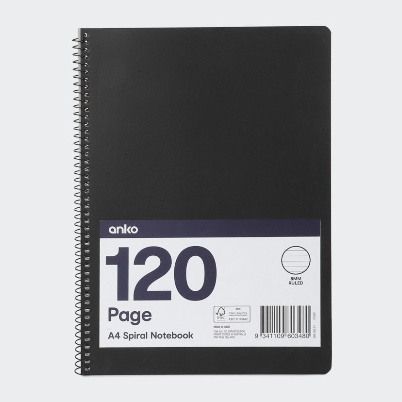 A4 Spiral Notebook Black Kmart