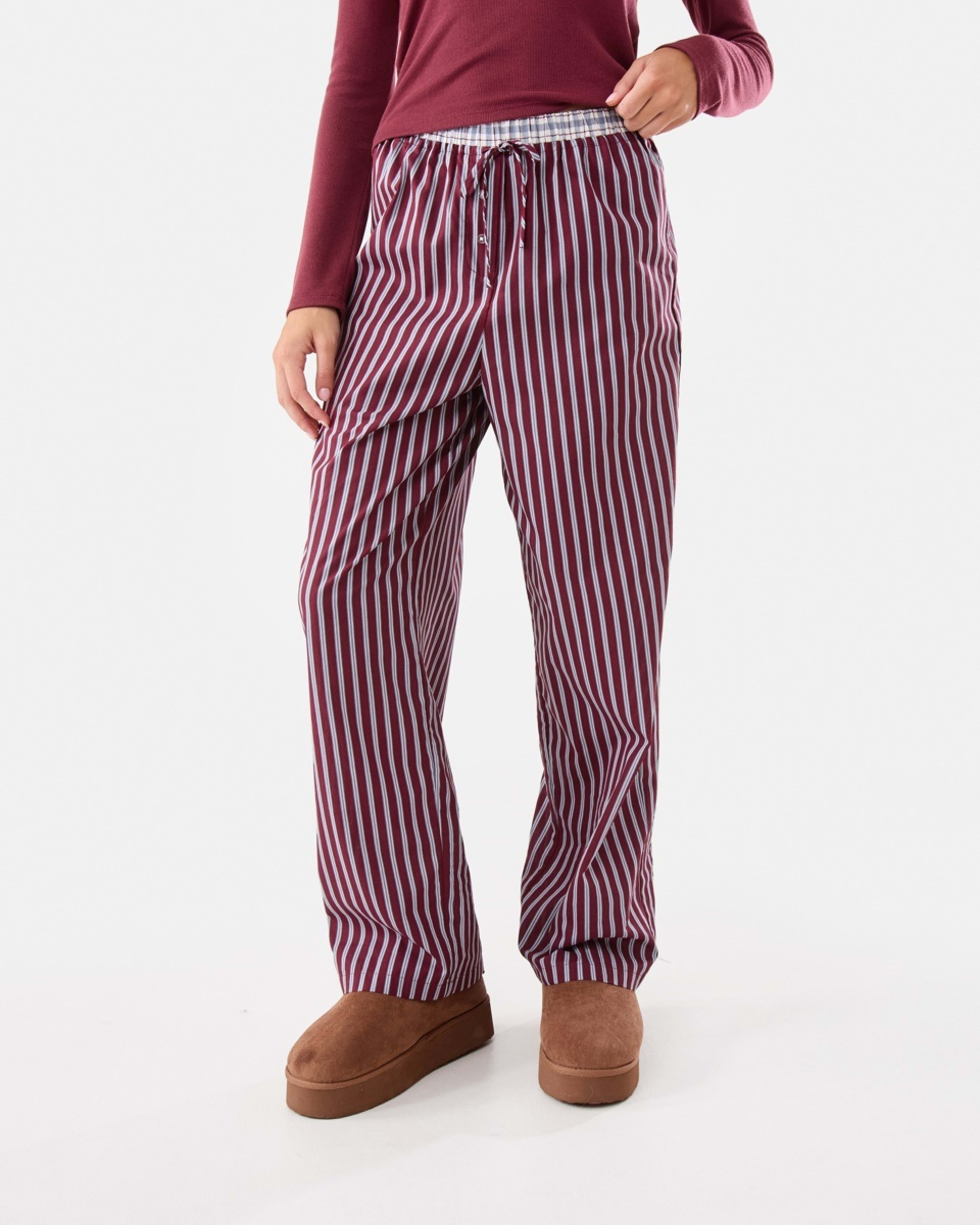1 Contrast Waistband Woven Pants Ruby Strp