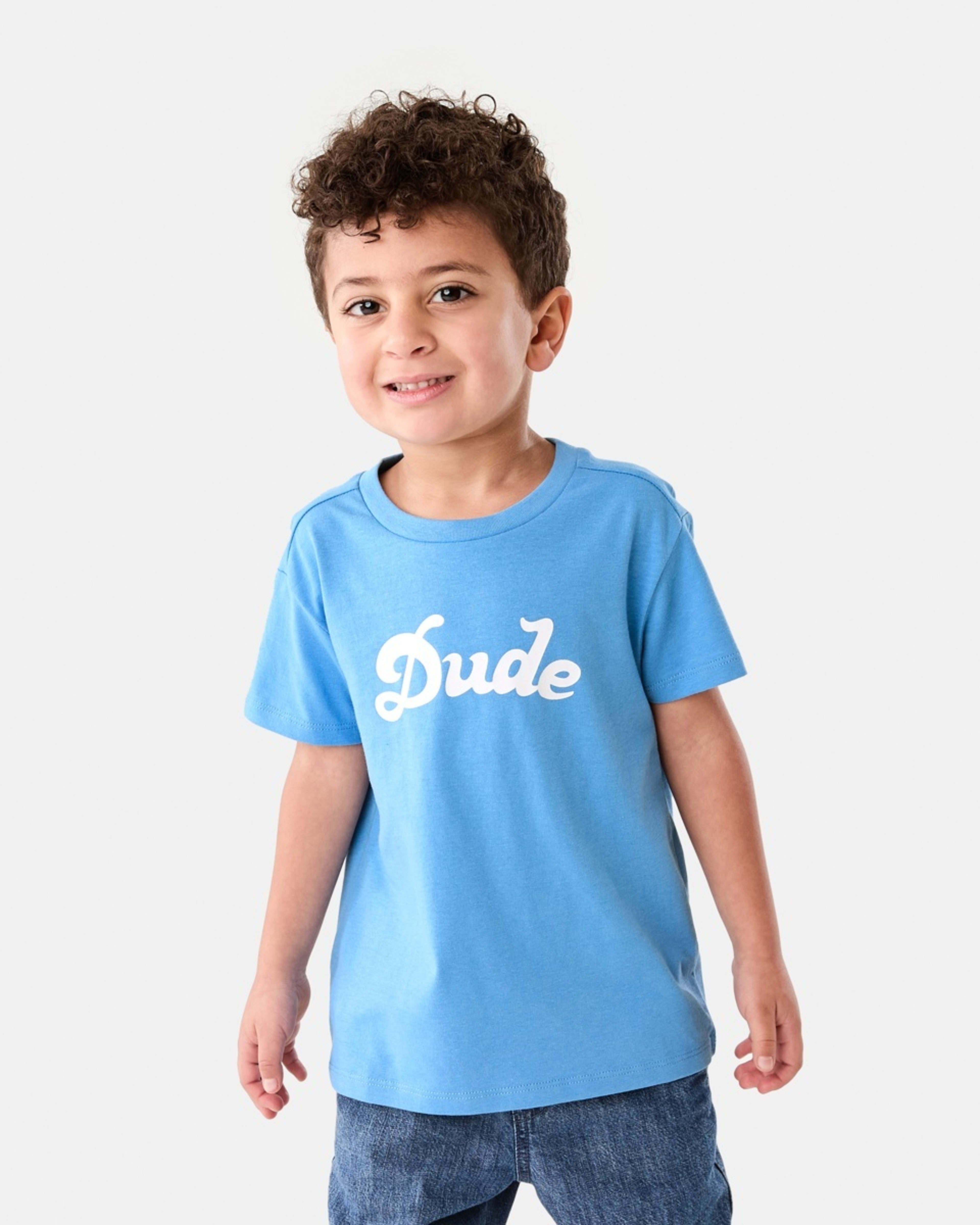 1 Chest Print T-shirt SCRIPT DUDE WASHED BLUE, 1 of 6