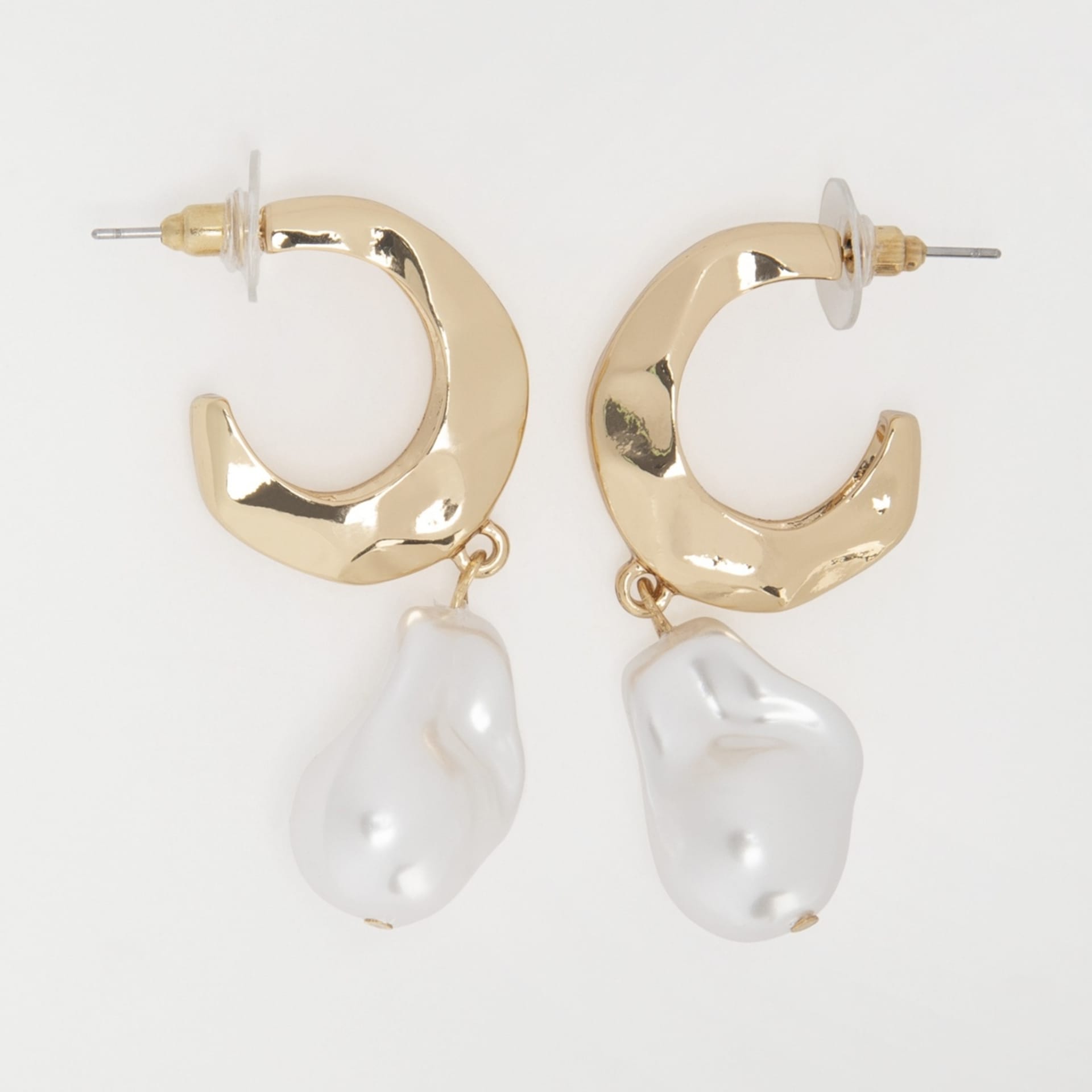 Faux Pearl Drop Hoop Earrings Gold Tone Kmart