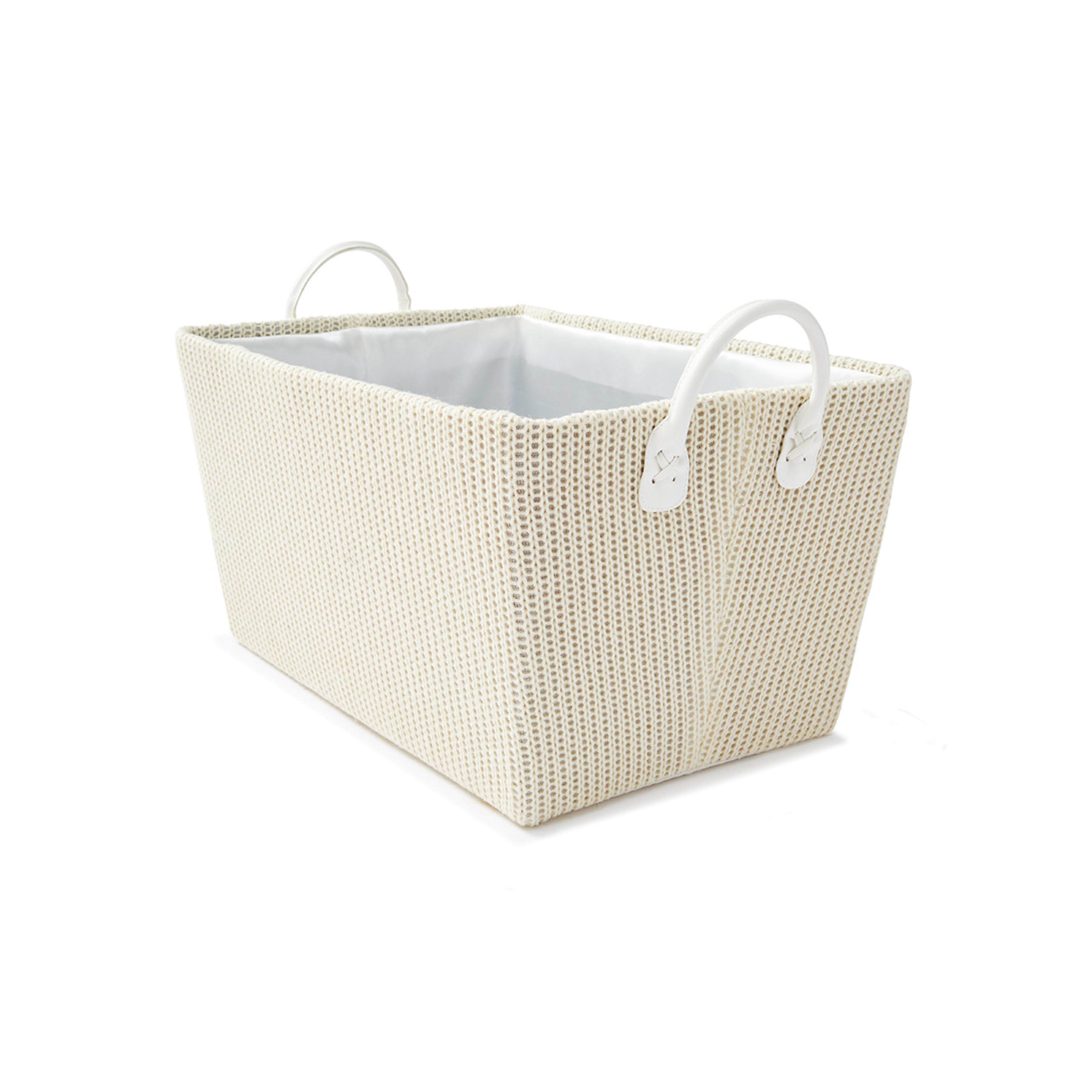 Rectangle Tapered Knitted Basket - Cream